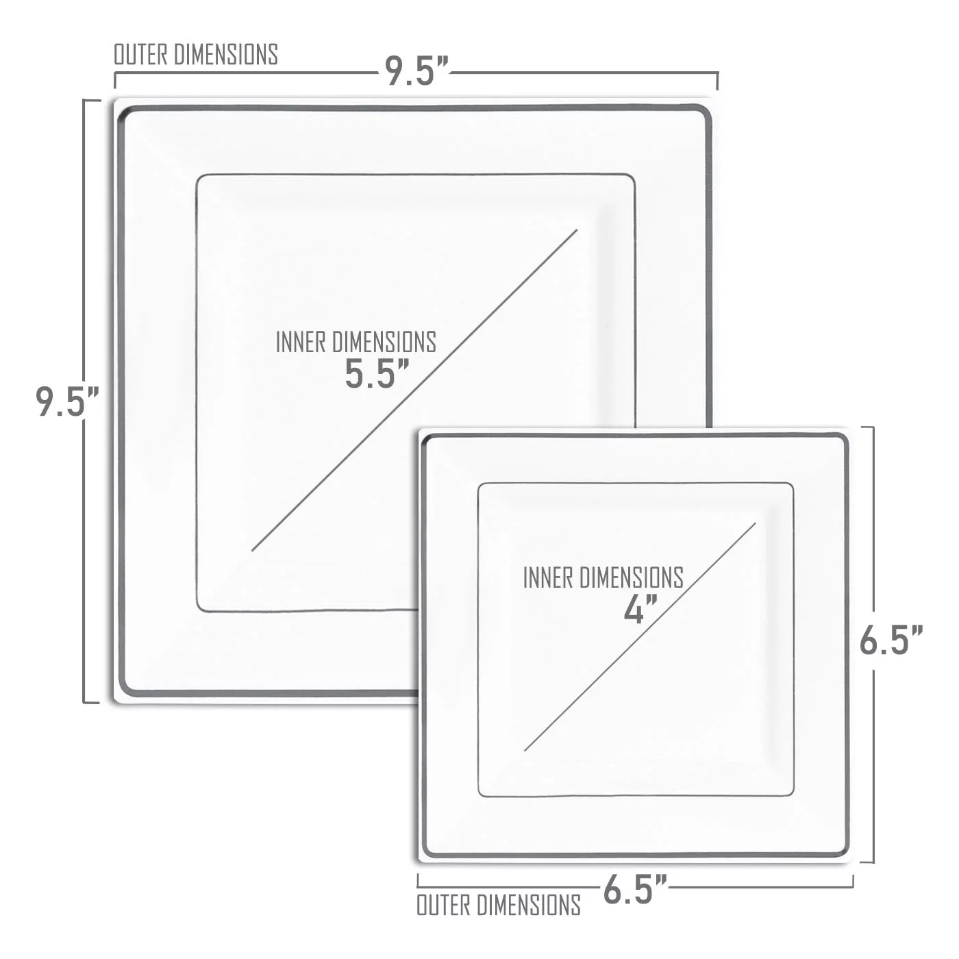 Smarty White w/ Silver Square Edge Plastic Wedding Value Set (120 Guests)
