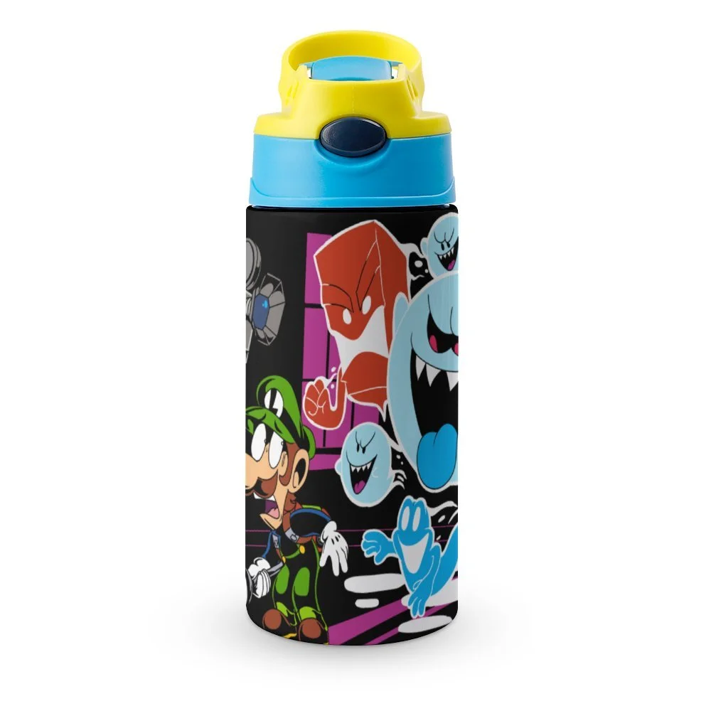 Luigi's Mansion Horror Boo Kid's Insulated Water Bottle With Straw Vacuum Stainless Steel Cup Leak-Proof Children Toddler Thermoses