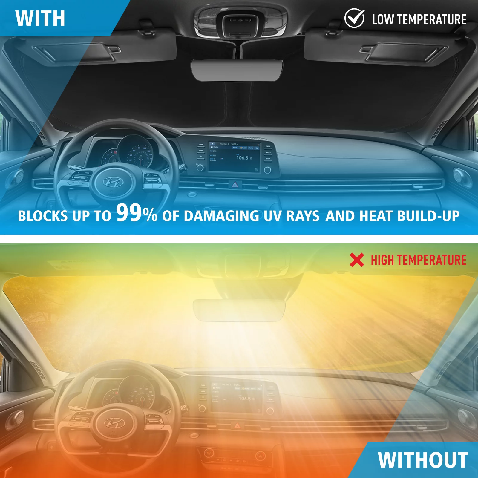 CLIM ART Windshield Sun Shade for Hyundai Elantra 2021-2024 - Custom-Fit Foldable Car Sun Shade - Car Sunshade - Vehicle Sun Protector - Front Auto Windshield Cover, Car Windshield - WS4002