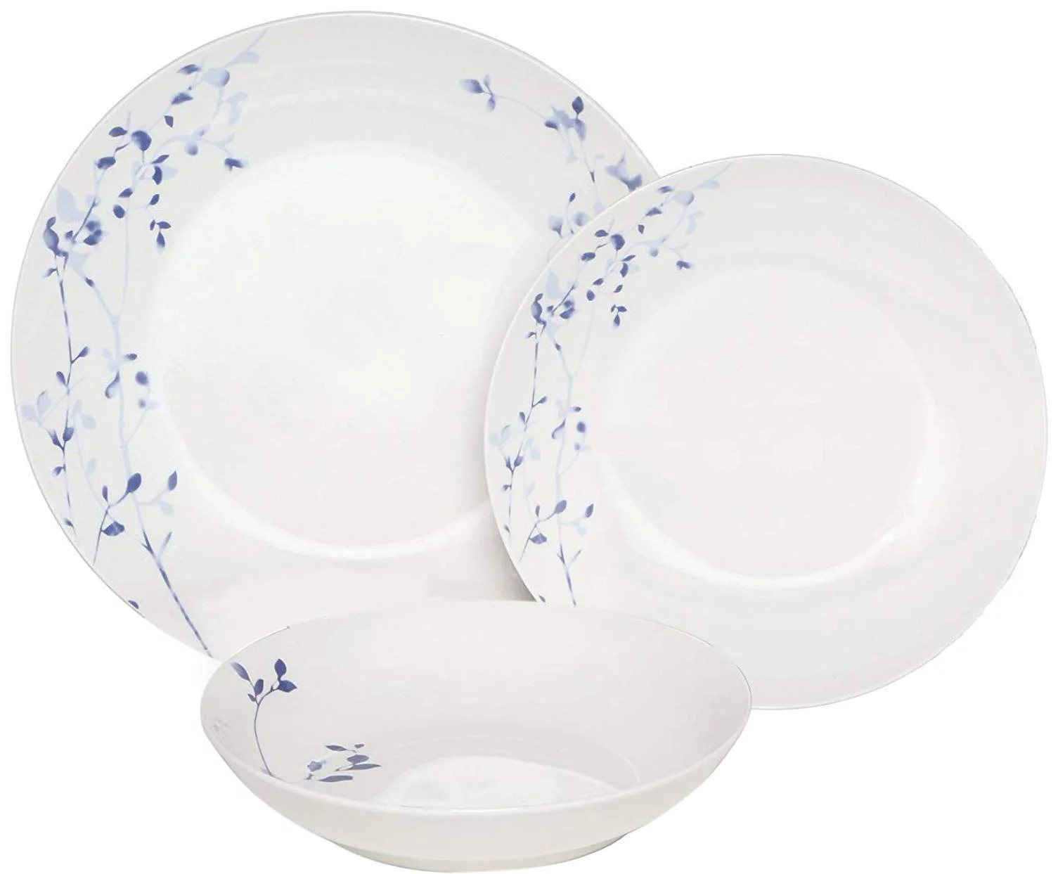 Melange Coupe 18-Piece Porcelain Dinnerware Set | Indigo Garden Collection | Service for 6 | Microwave, Dishwasher & Oven Safe | Dinner Plate, Salad Plate, Soup Bowl (6 Each)