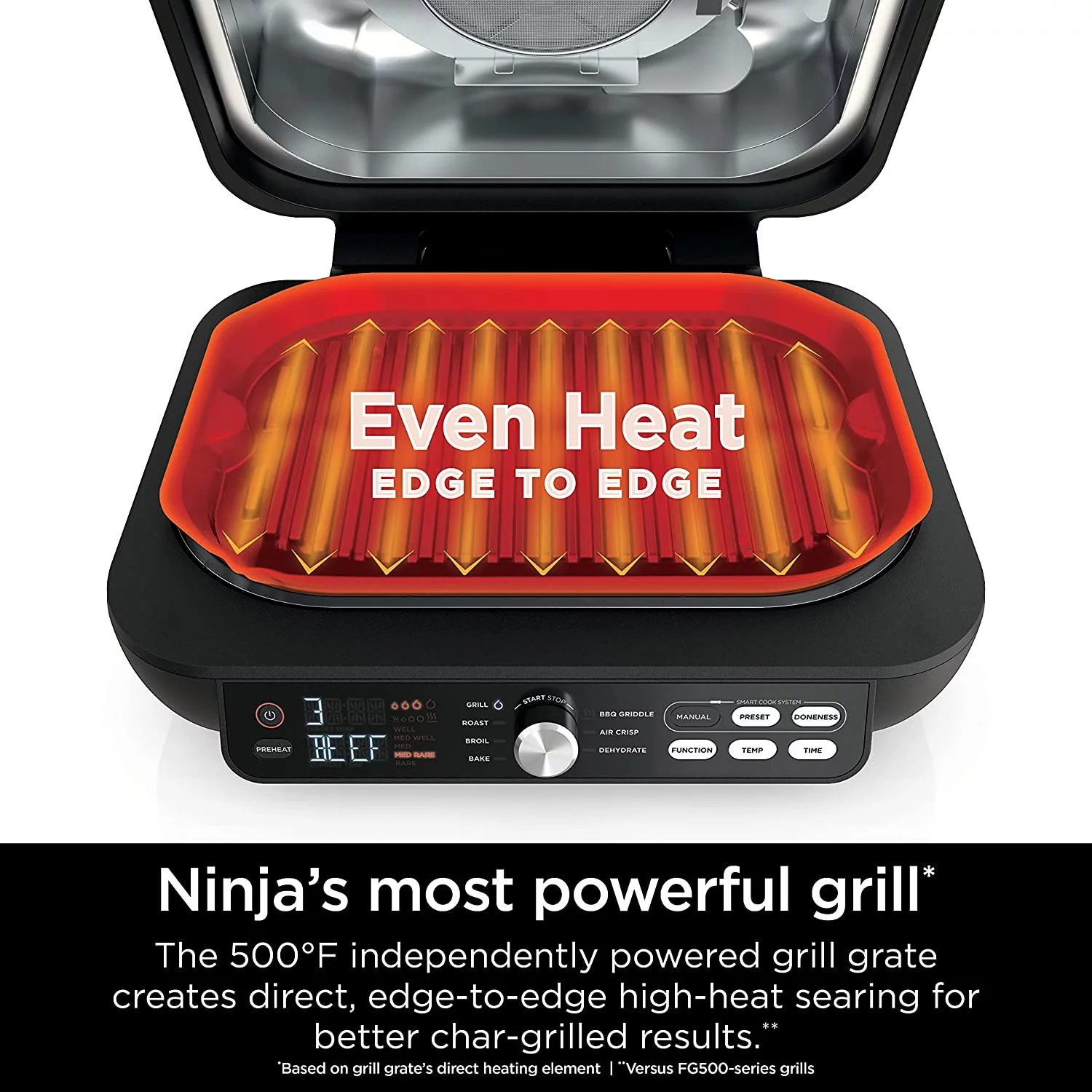 Restored Ninja IG651 Foodi Smart XL Pro 7in1 Indoor Grill/Griddle Combo, with Griddle, Air Fry, Dehydrate & More, Pro Power Grate, Flat Top Griddle, Crisper, Smart Thermometer, Black (Refurbished)