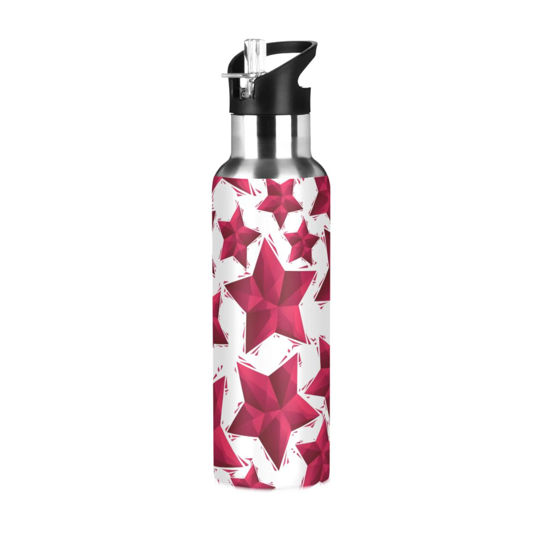 Water Bottle with Straw Lid Leak Star Printed Stainless Steel Insulated Thermos Vacuum Flask for Cold Hot Drinking for Sports Camping Gym Yoga