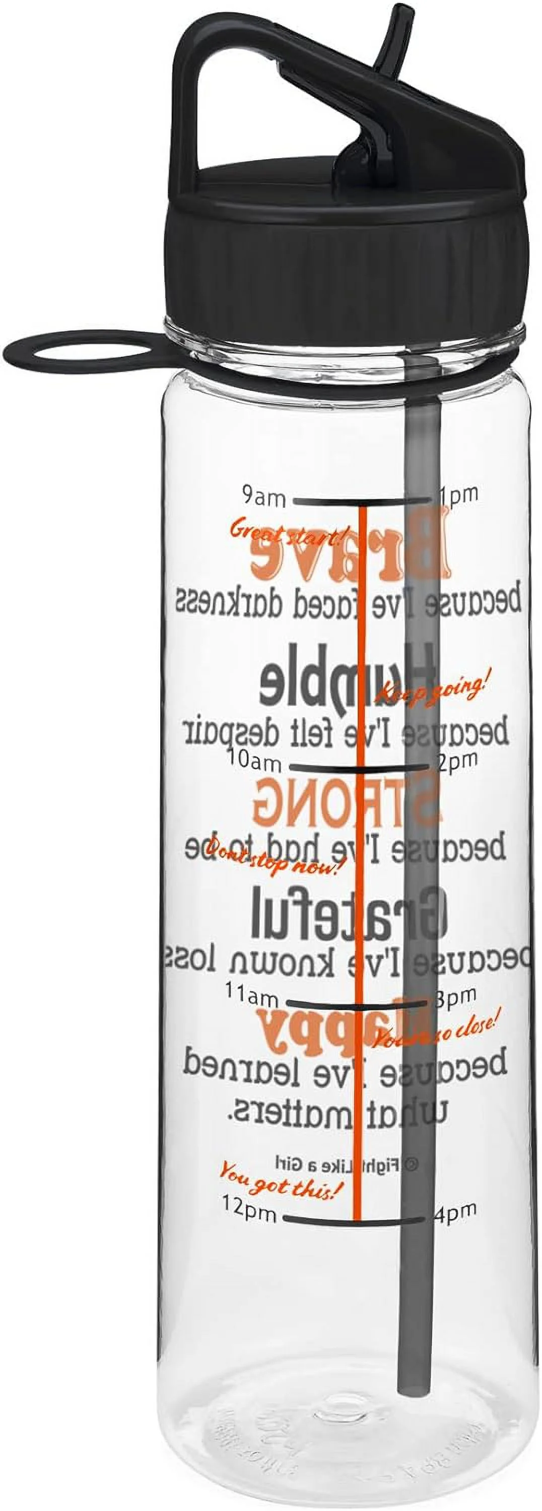 Fight Like a Girl Motivational Brave Because I've Faced Darkness SlimKim II Water Sports Bottle | Time Marker with Inspirational Phrases 30 Oz (Black)