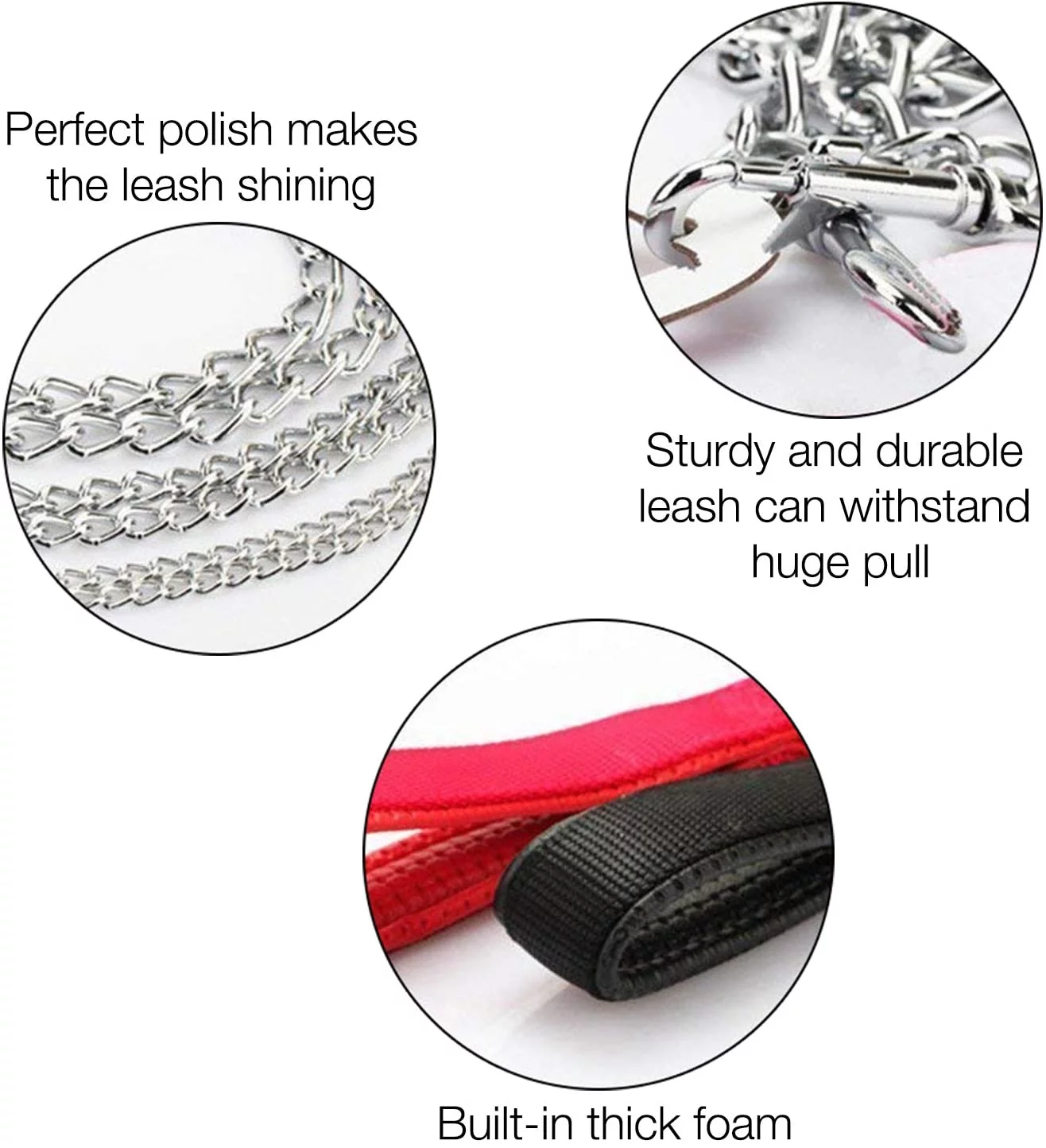 Chrome Plated Metal Dog Leash Chain Lead Heavy Duty Chew Proof Leash with Padded Handle Walking Traffic Training Traveling，6'/4.0mm Large Chain