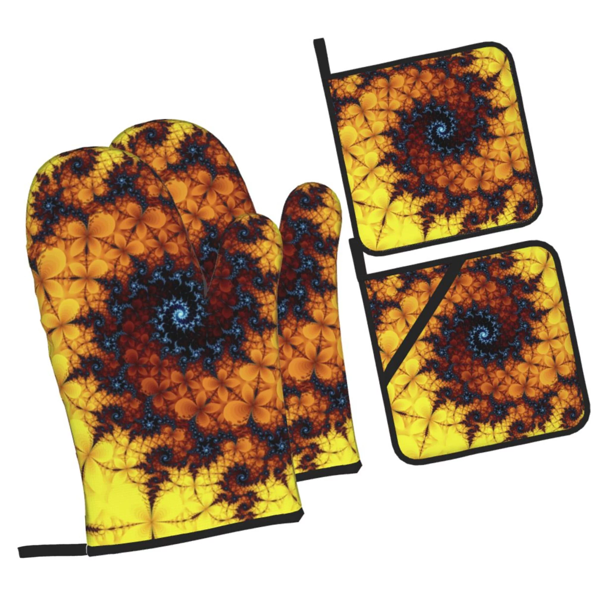 ZICANCN Oven Mitts and Pot Holders Sets,Dreamcatcher Spiral Vortex Baking Sets Kitchen Heat Resistant 4 Pieces