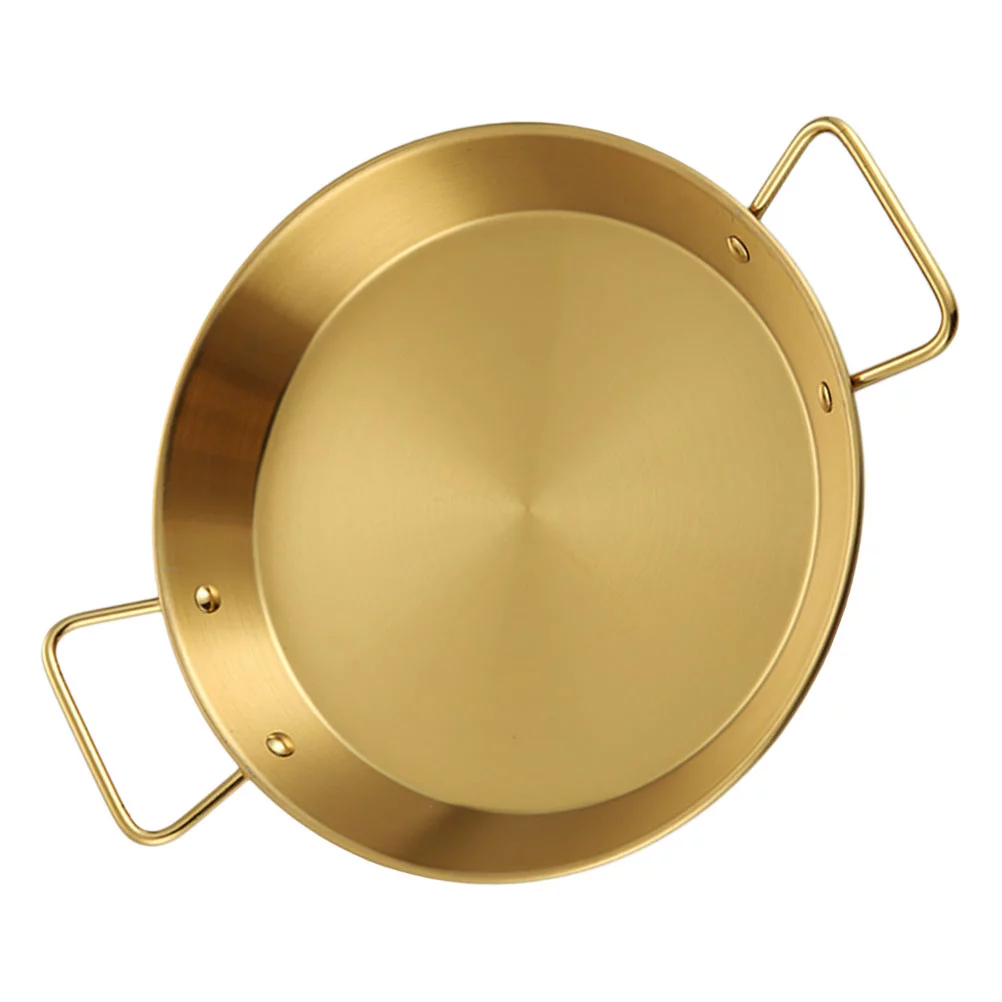 NUOLUX 1pc Household Frying Saucepan Binaural Stainless Steel Pan Pasta Plate(Golden)