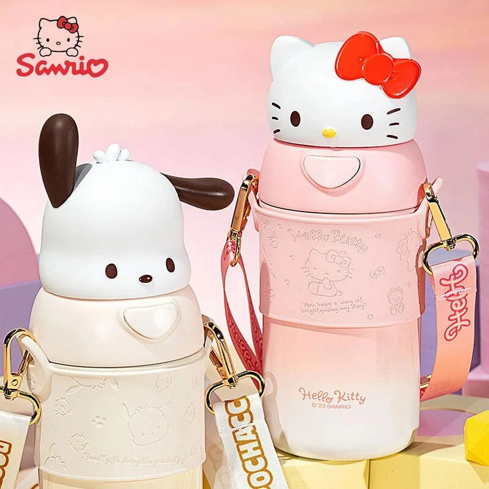 Sanrio Water Cup 560Ml Kawaii Melody Hello Kitty Kuromi Thermos Cinnamoroll Cup Juice Cup Insulated Water Bottle Birthday Gifts