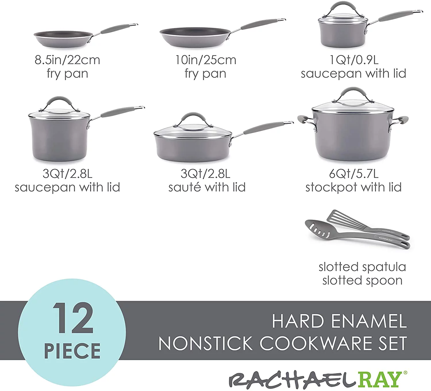 YHZCY - 16802 YHZCY Cucina Nonstick Cookware Pots and Pans Set, 12 Piece, Sea Salt Gray