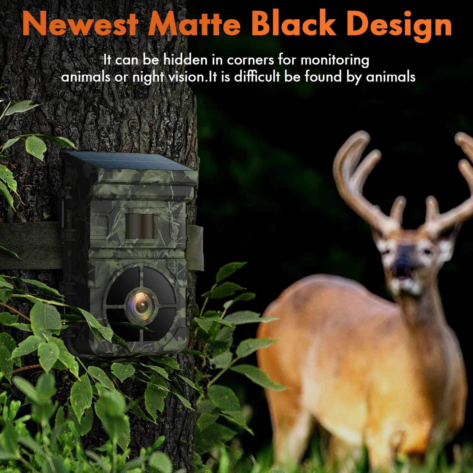 CAMPARK Solar Trail Camera 24MP 1080P 2500mAh Built-in Lithium Battery Rechargeable Game Camera with Night Vision Waterproof IP66 0.1s Trigger Speed 120°Wide Angle 2.0