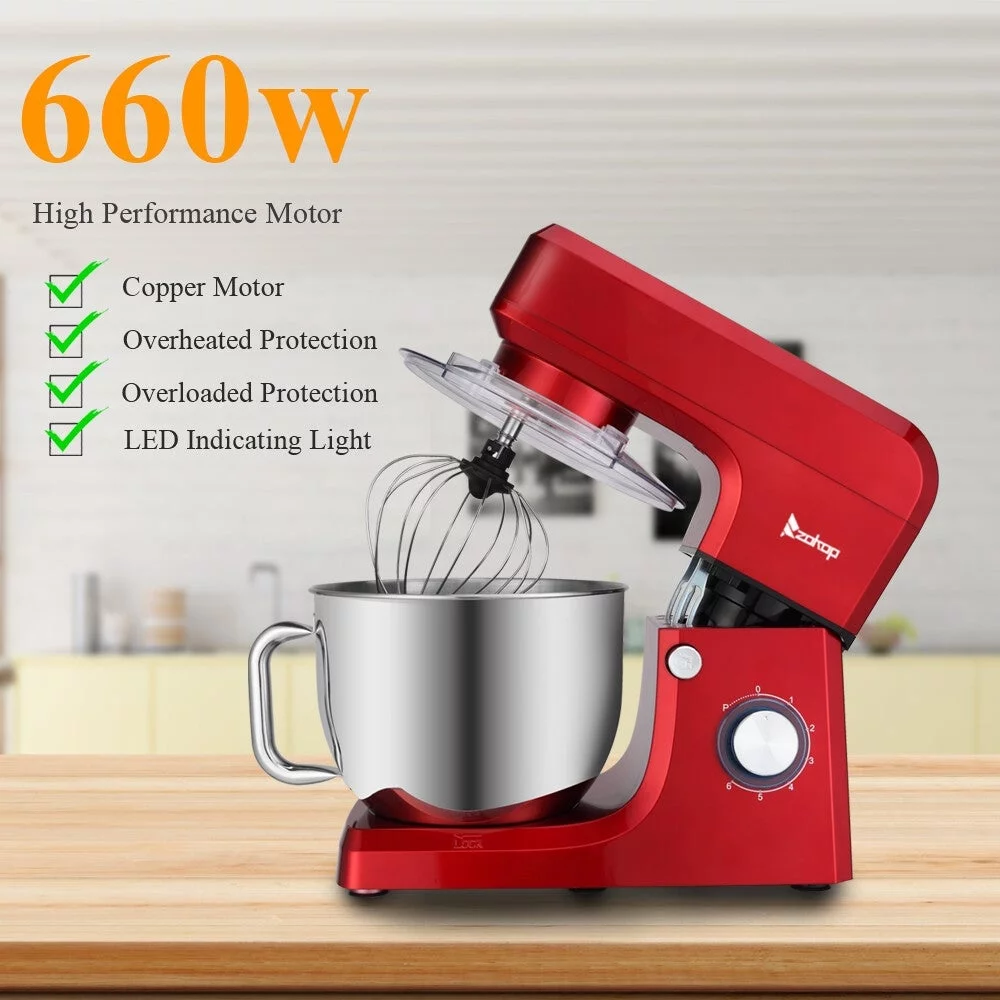 660W Dough Mixer Tilt-Head Electric Mixer With 7.5Quart Stainless Steel Bowl, Red
