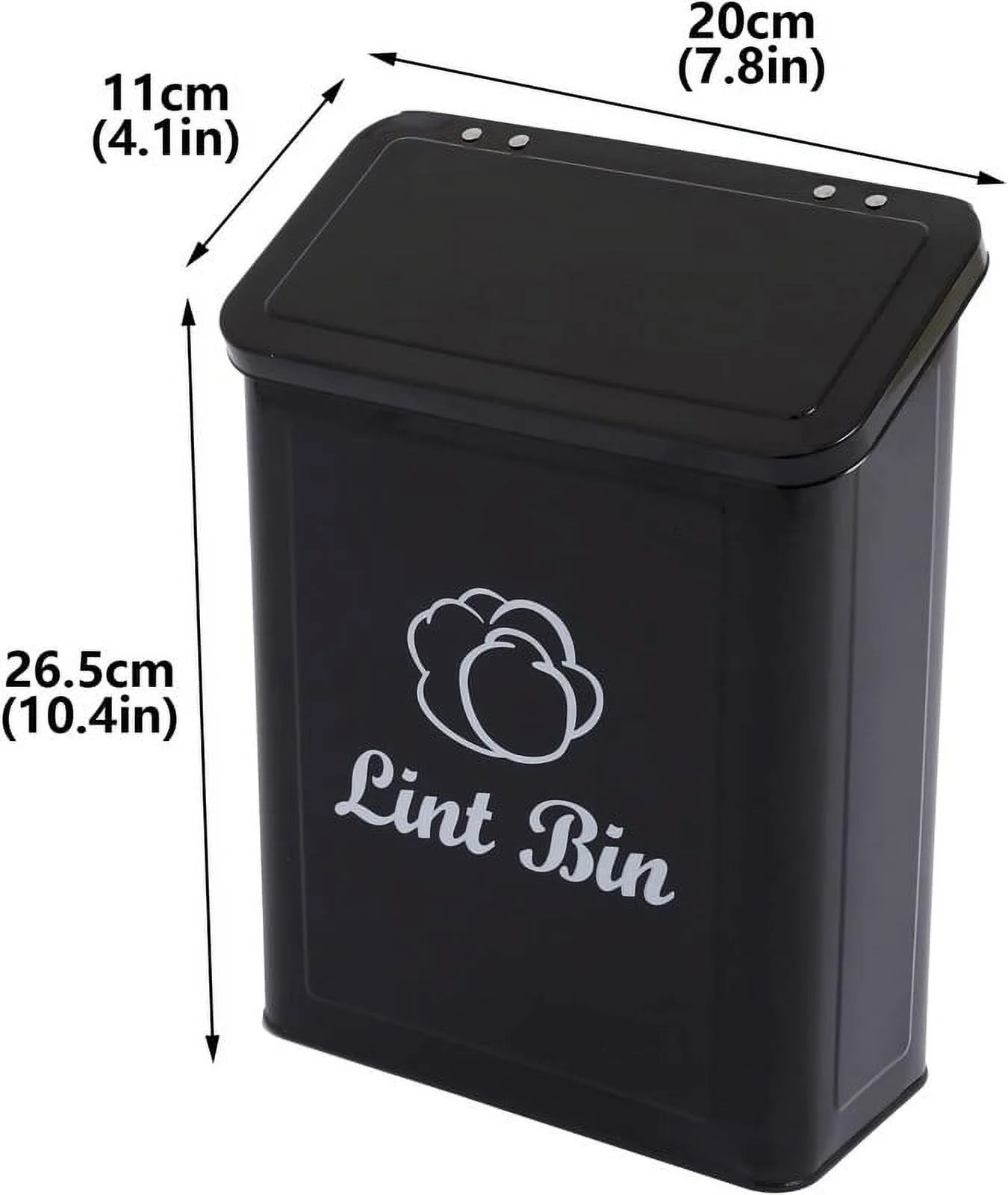 Pethiy Metal Lint Bin for Laundry Room, Magnetic Lint Bin, Wall Mounted Lint Box Holder, Washer Dryer Trash Can with Lid, Modern Farmhouse Laundry Room Decor, Organization & Storage-Black