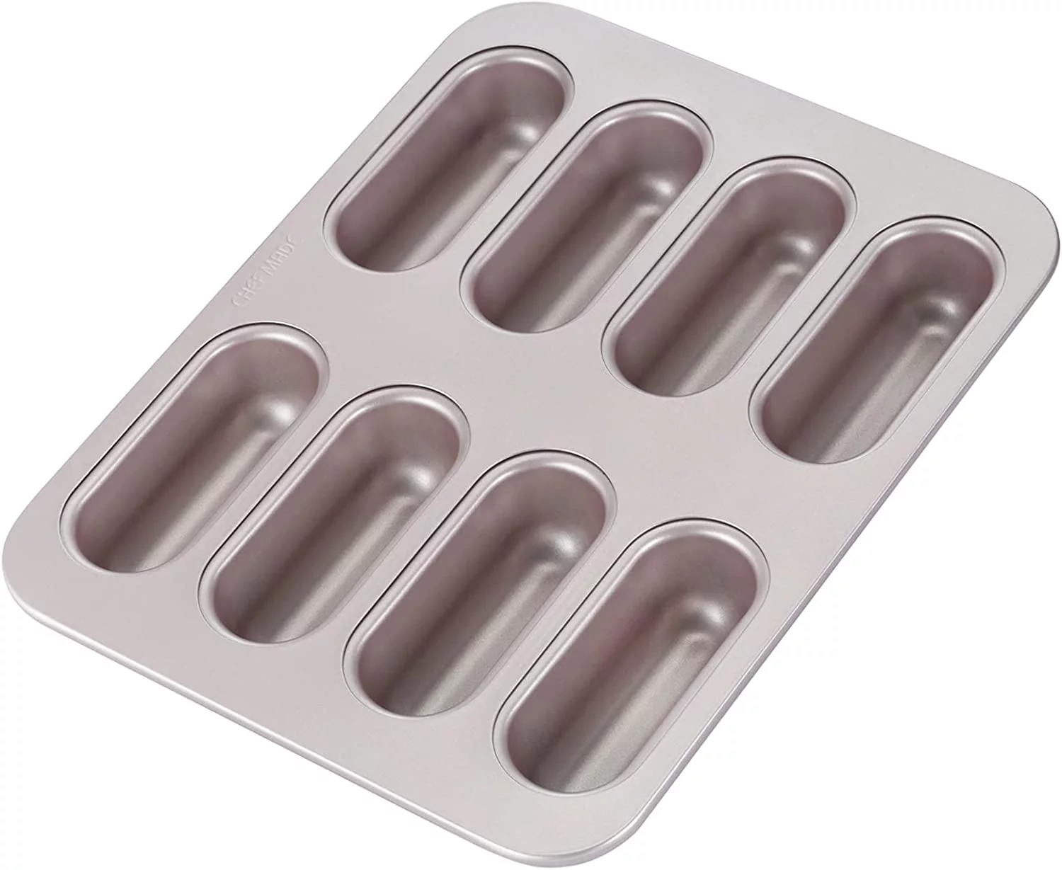 CHEFMADE Twinkie Cake Pan, 8-Cavity Non-Stick Mini Hotdog-Shaped Muffin Eclair Bakeware for Oven Baking (Champagne Gold)