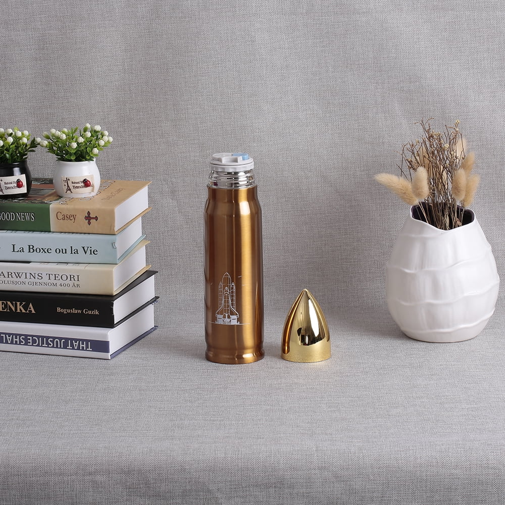 Walmeck Water Bottle Stainless Steel 500ml Vacuum Insulated Water Bottle Bullet Shape Travel Cup Keep Warm