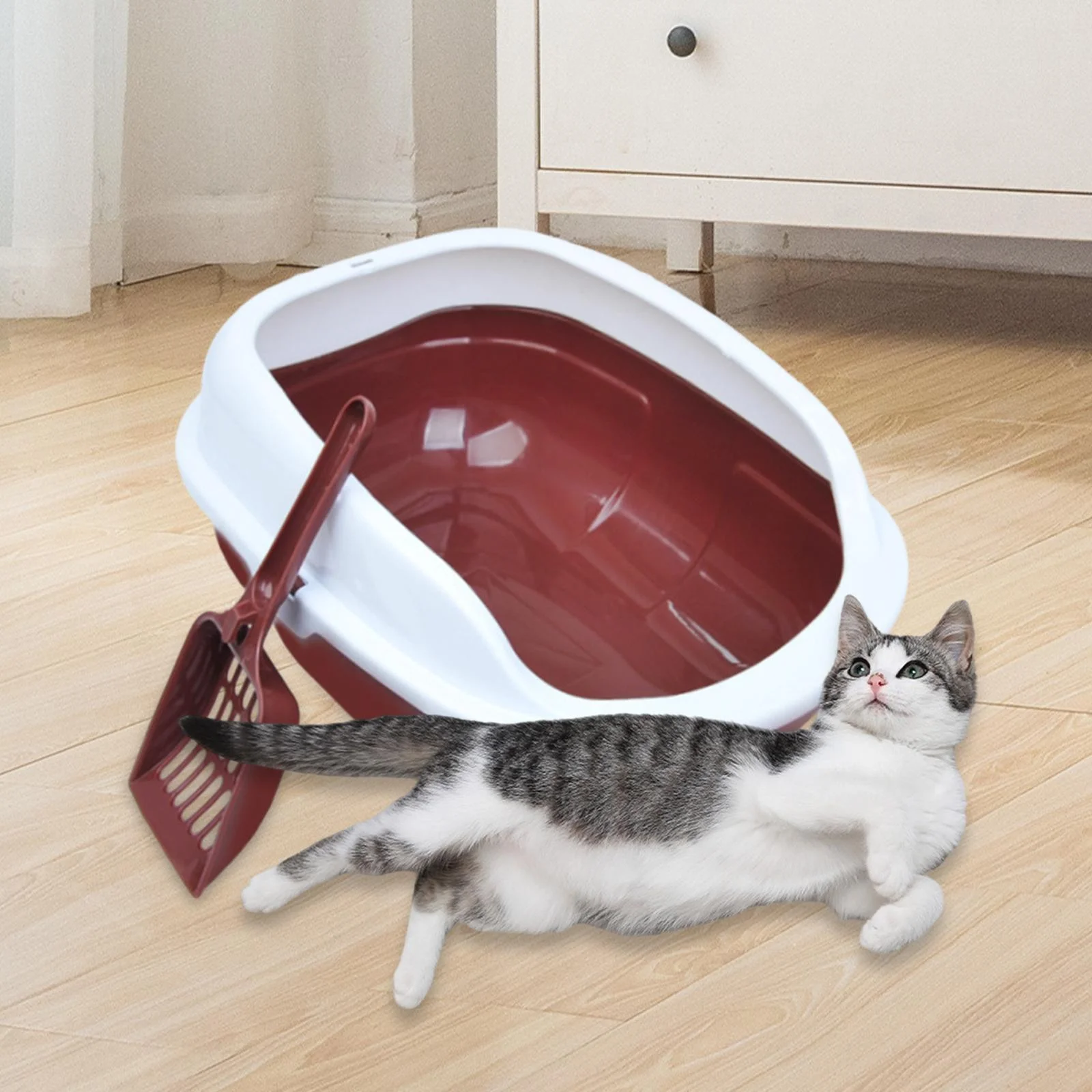 Gazechimp Cat Kitten Toilet Anti Splashing Durable Open Top Pet Litter Tray Coffe