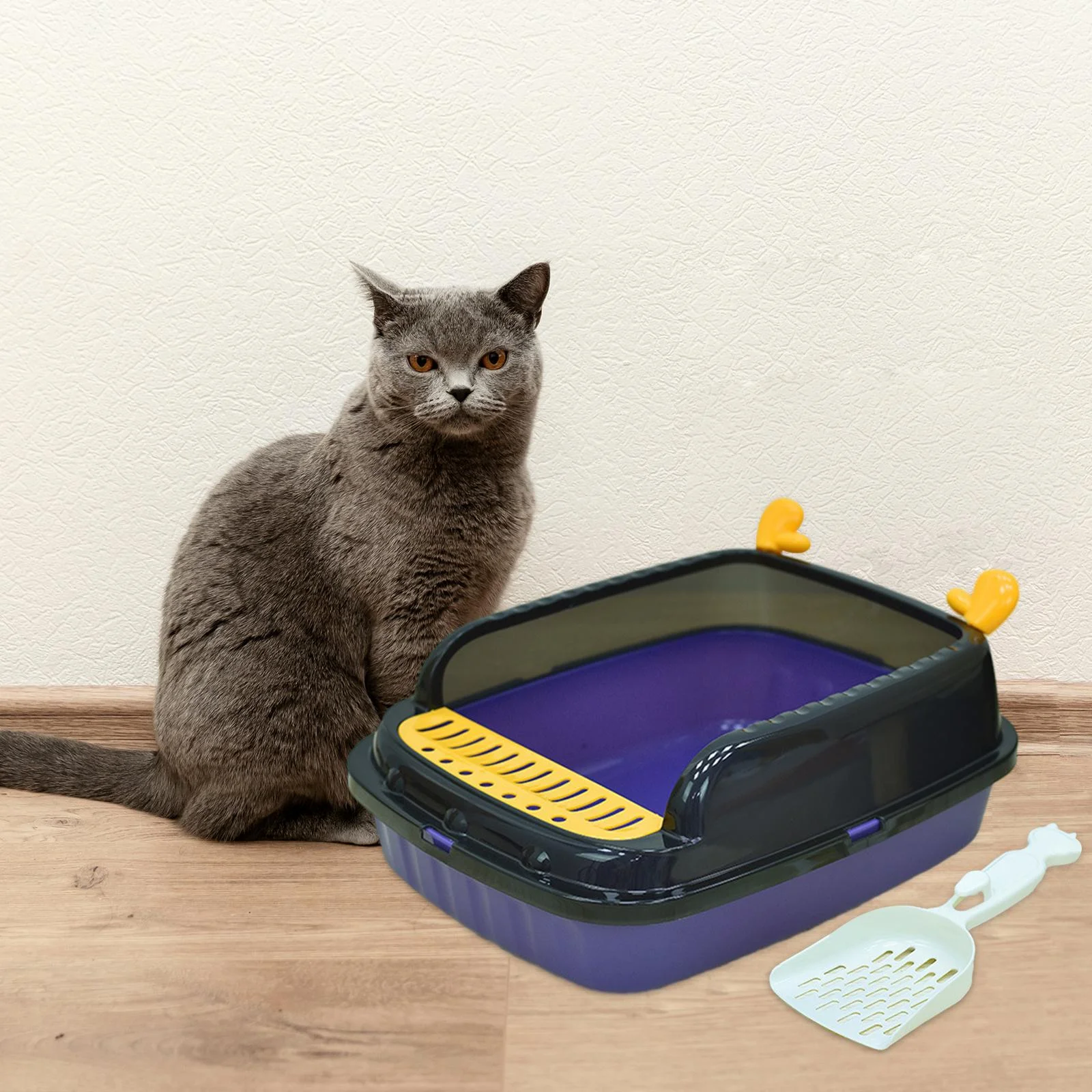 Gazechimp Cat Litter Basin Cat Sand Box Durable Kitten Toilet Open Top Pet Litter Tray M Violet A