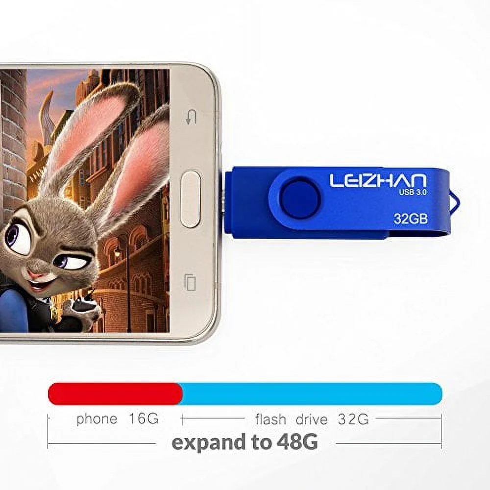 leizhan 32GB USB Flash Drive, Photo Stick for Android Smart Phone,Samsung Galaxy S7/S6/S5/S4/S3/Note5/4/3/2/A7/A8/A9/C5/C7/Xiaomi/Meizu, Micro-USB 3.0, Blue