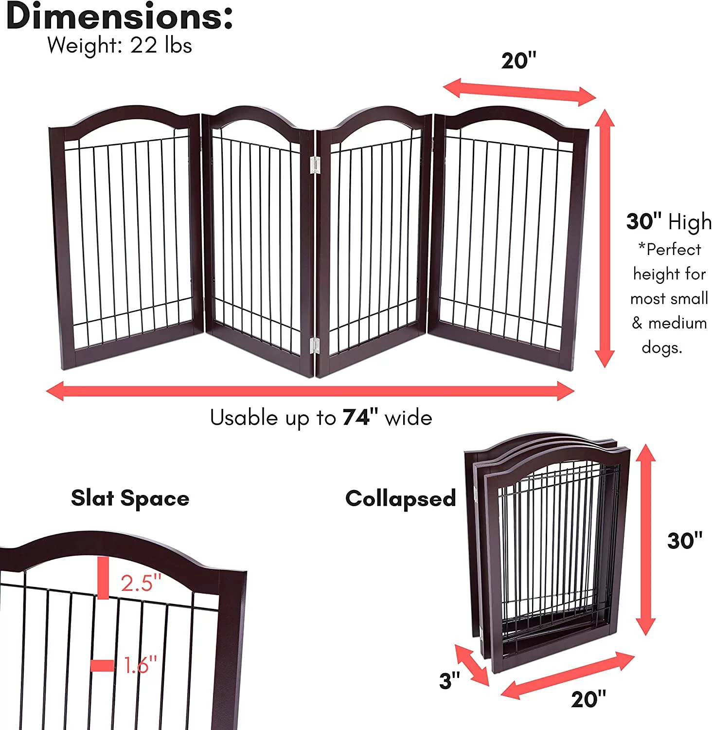 Internet's Best Wire Dog Gate with Arched Top - 4 Panel - 30
