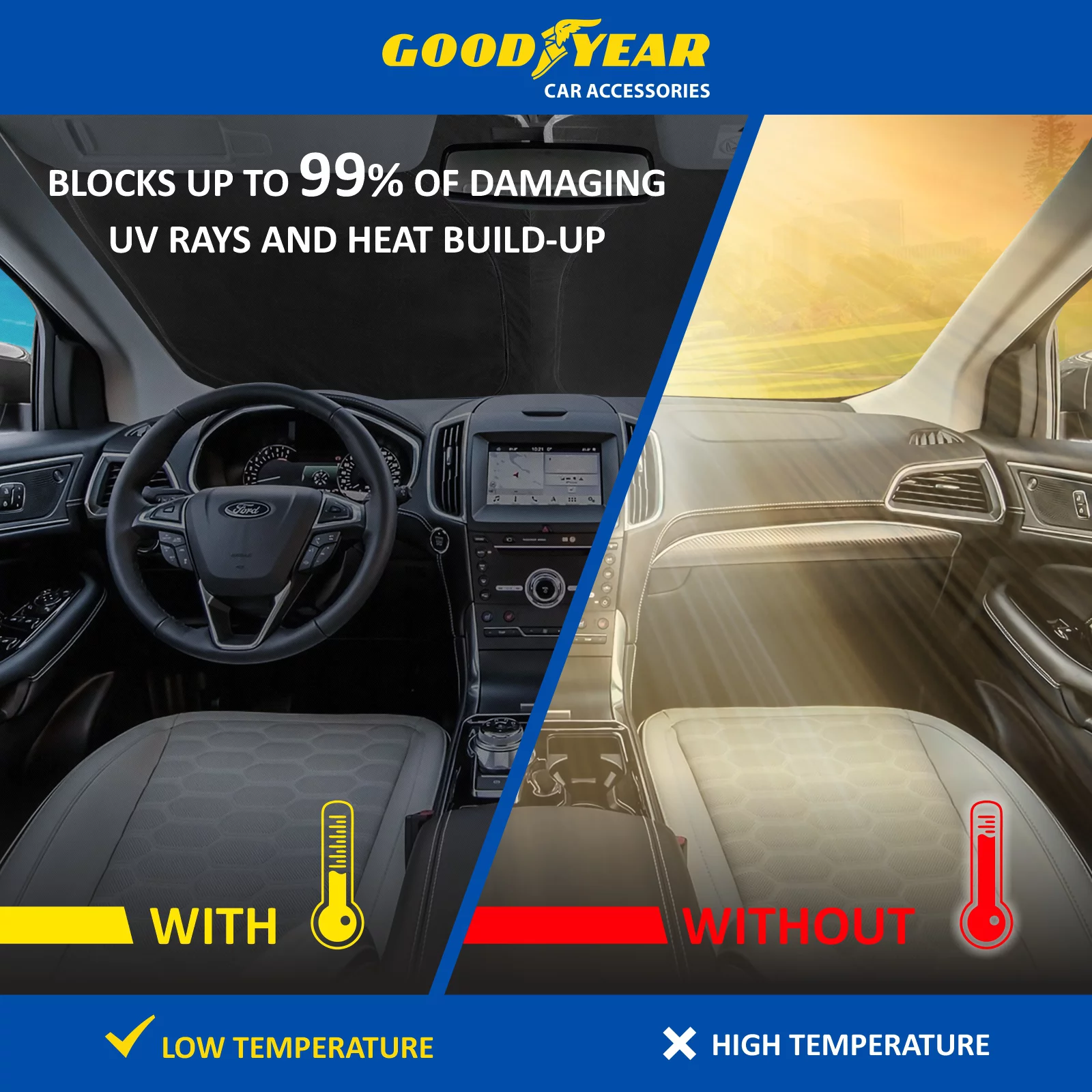 Goodyear Foldable Windshield Sun Shade for Ford Edge 2015-2023, Custom-Fit Car Windshield Cover,Car Sunshade,UV Protection,Vehicle Sun Protector,Auto Car Window Shades for Front Window - GY008297