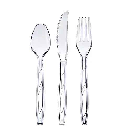 Comfy Package Premium Plastic Silverware Heavy Duty Disposable Cutlery Set, 192-Pack Clear