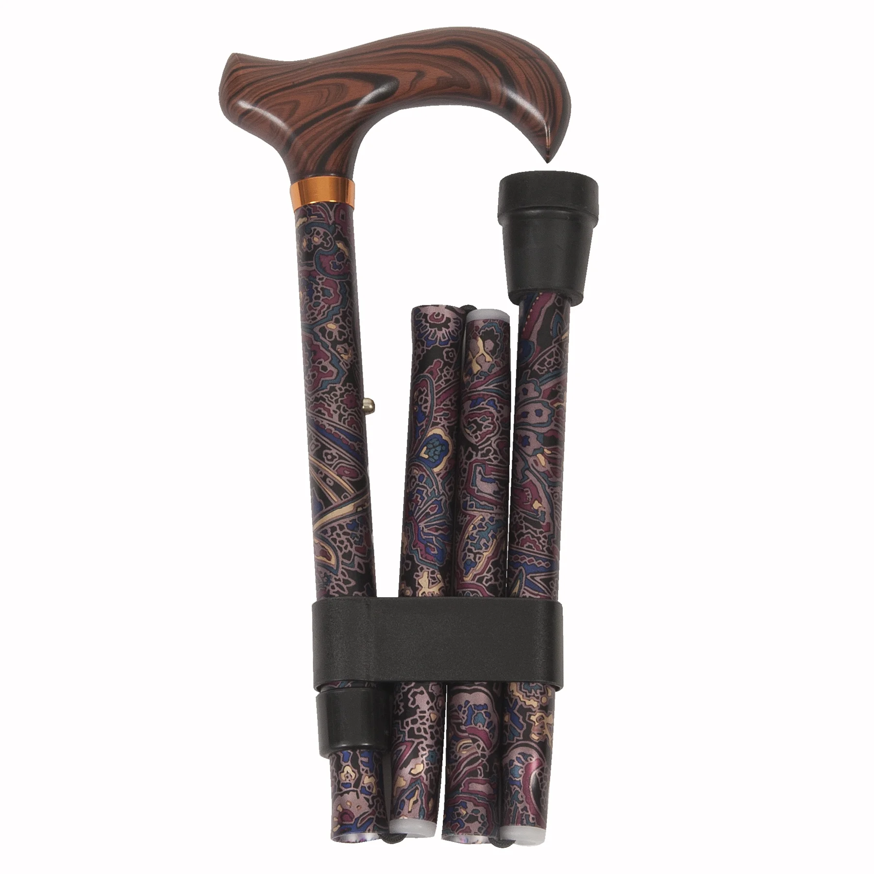 PCP Adjustable Folding Cane with Derby Handle, Paisley Pattern,