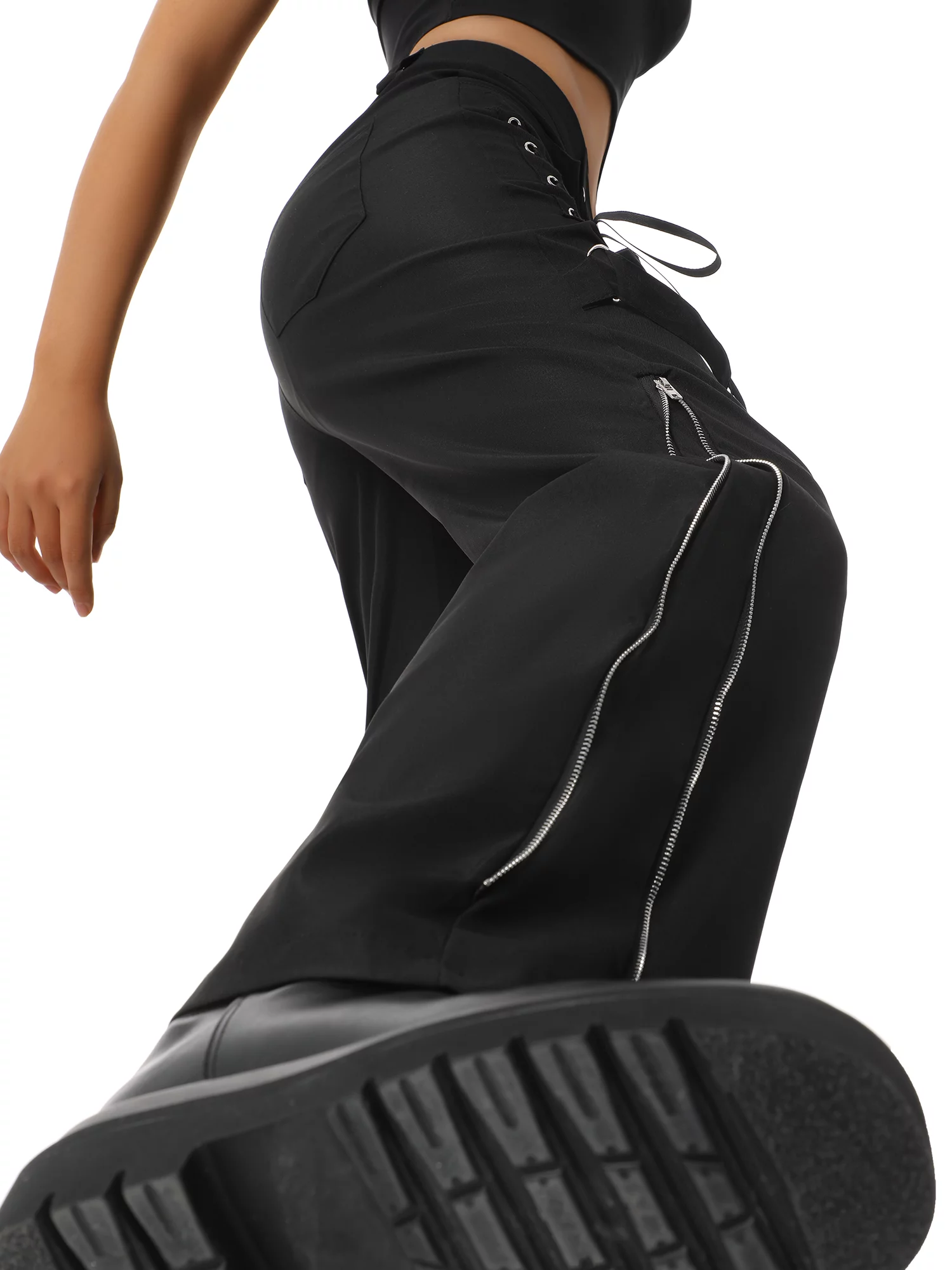 Musuos Women Y2K High Waisted Flare Pants Gothic Baggy Denim Pants Loose Casual Pants Trousers