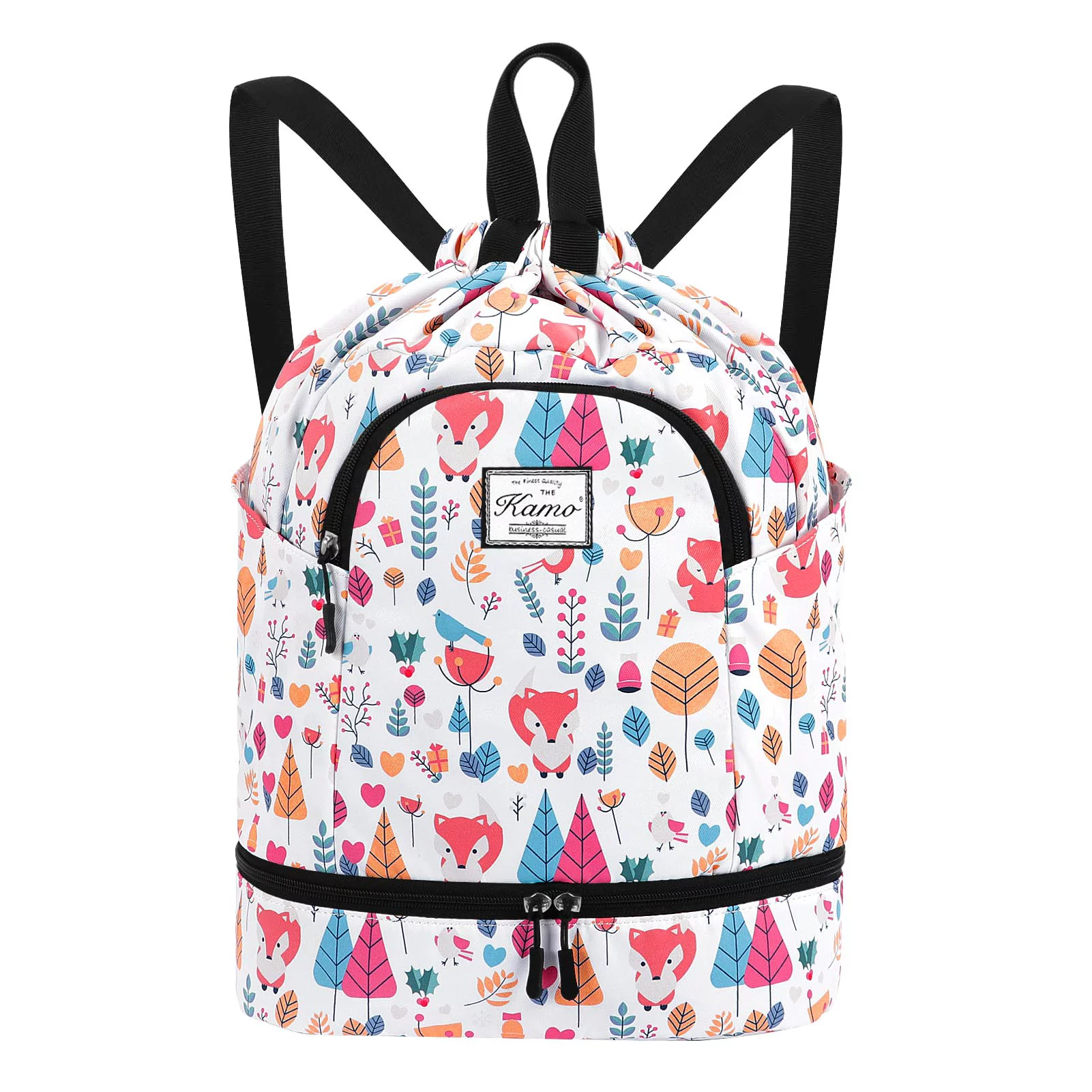 Drawstring Backpack Bag - Sport Swimming Yoga Backpack with Shoe Compartment, Two Water Bottle Holder for Men Women Large String Backpack Athletic Sackpack for School Travel