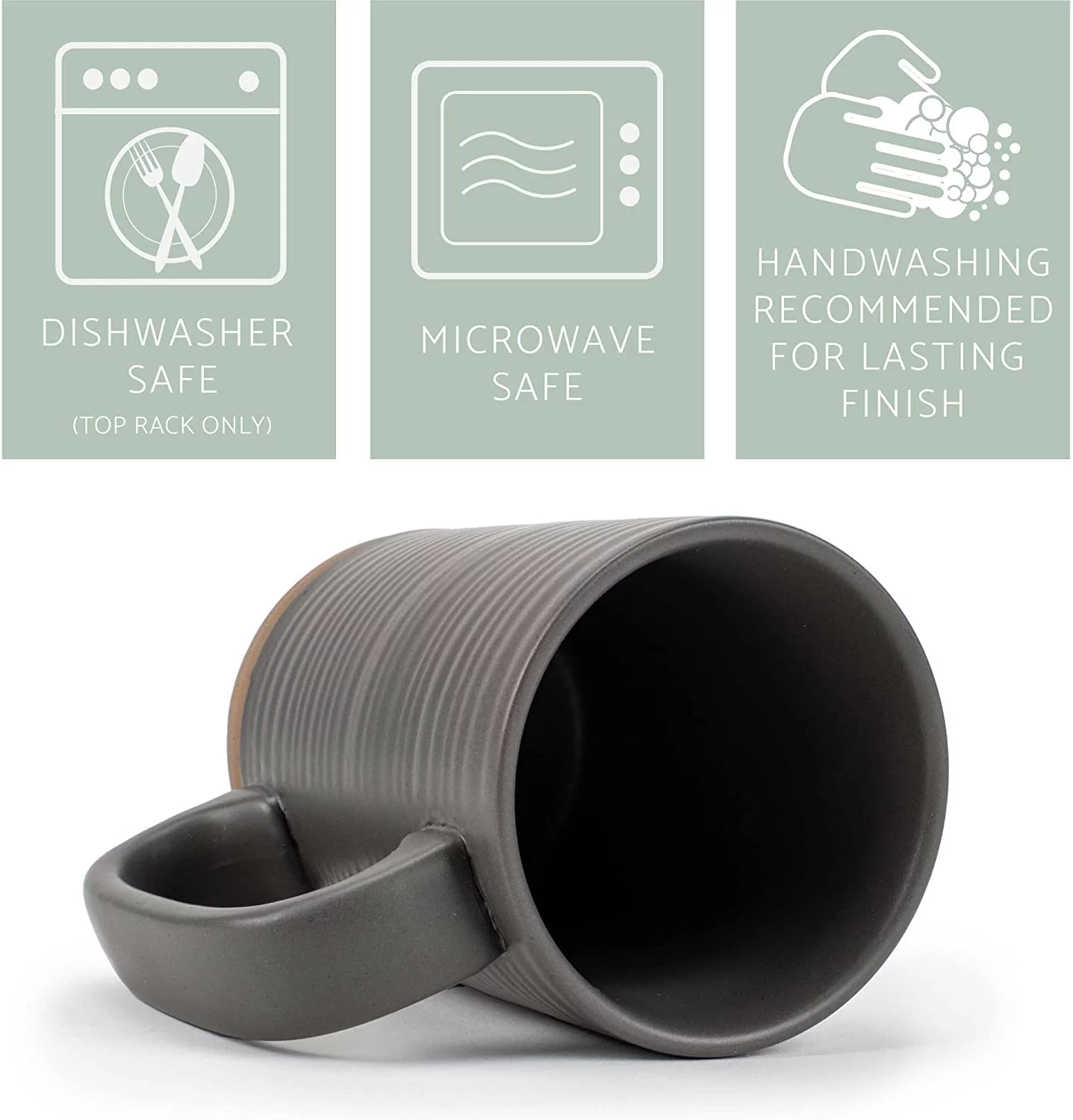 Elanze Designs Tall Ribbed Raw Clay Bottom Grey 16 ounce Ceramic Coffee Mugs Set of 4