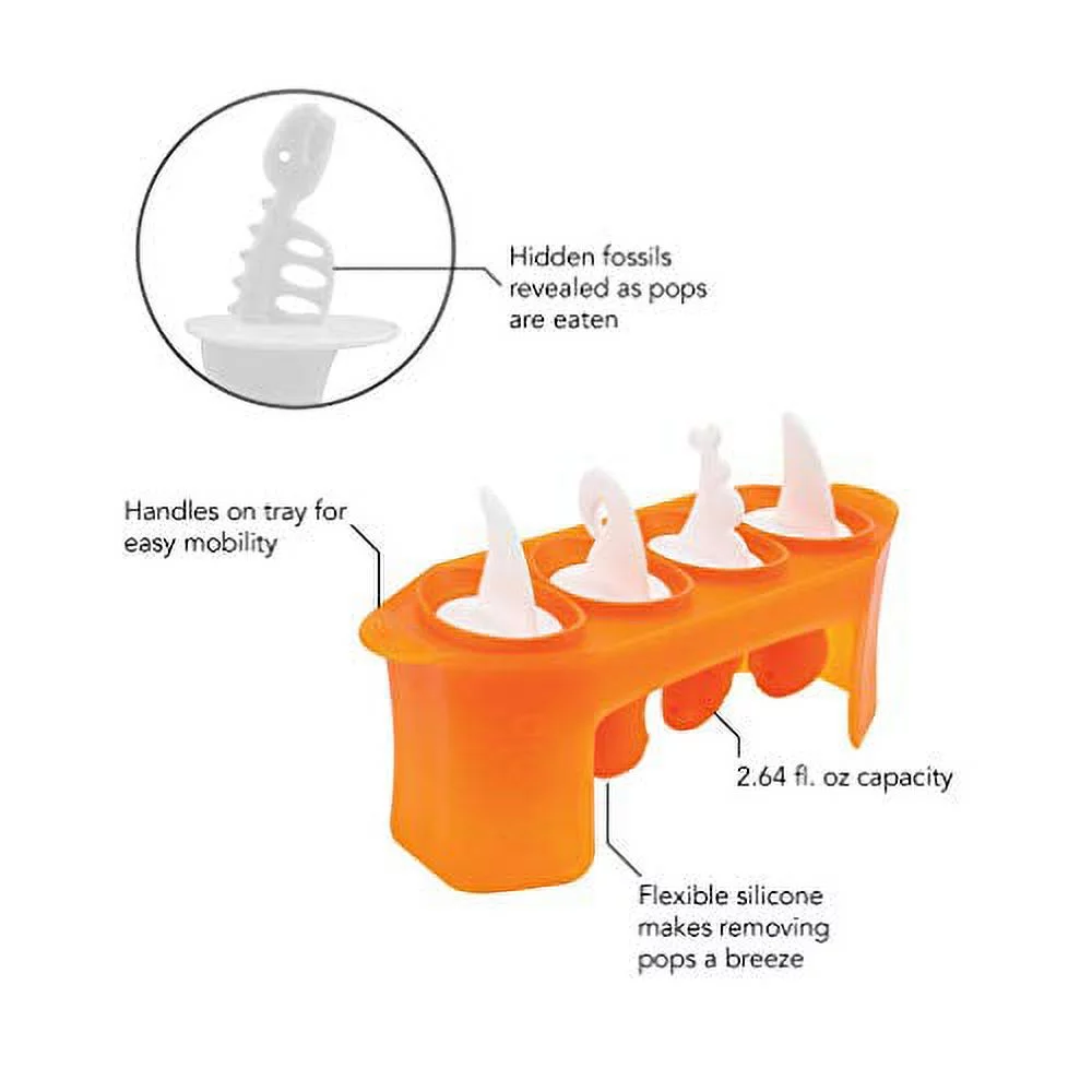 Tovolo Silicone Popsicle Ice Cream Makers and Mold Set with Base, Set of 4, Dinosaurs