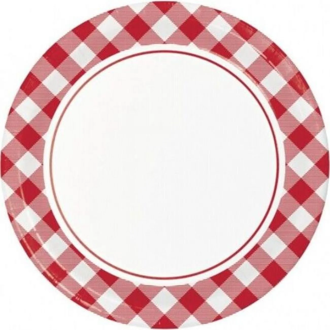 9 in. Classic Gingham Dinner Paper Plate, Red & White