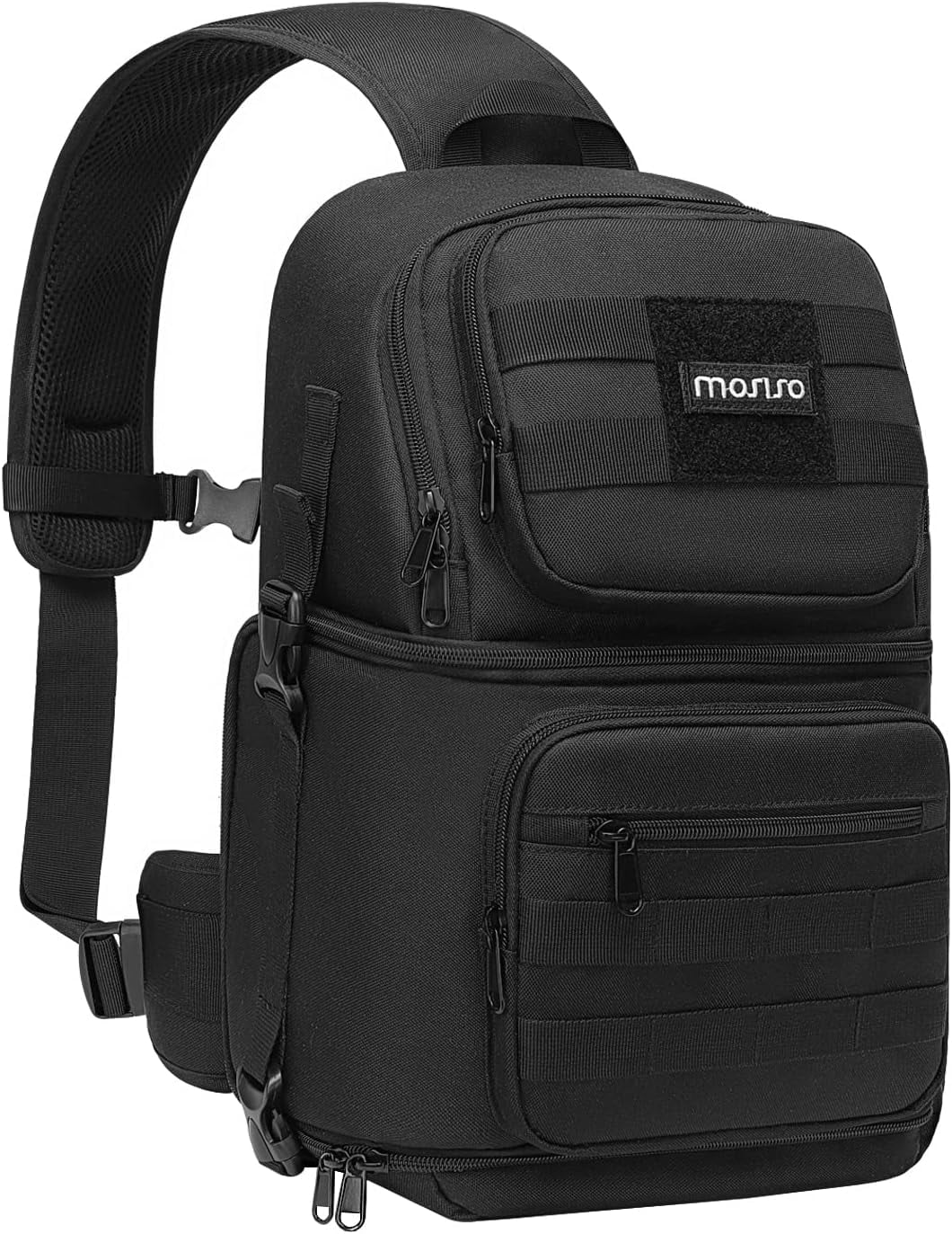 Mosiso Camera Sling Bag, DSLR/SLR/Mirrorless Tactical Camera Chest Bag, Shockproof Photography Shoulder Crossbody Backpack Compatible with Canon/Nikon/Sony/Fuji, Black