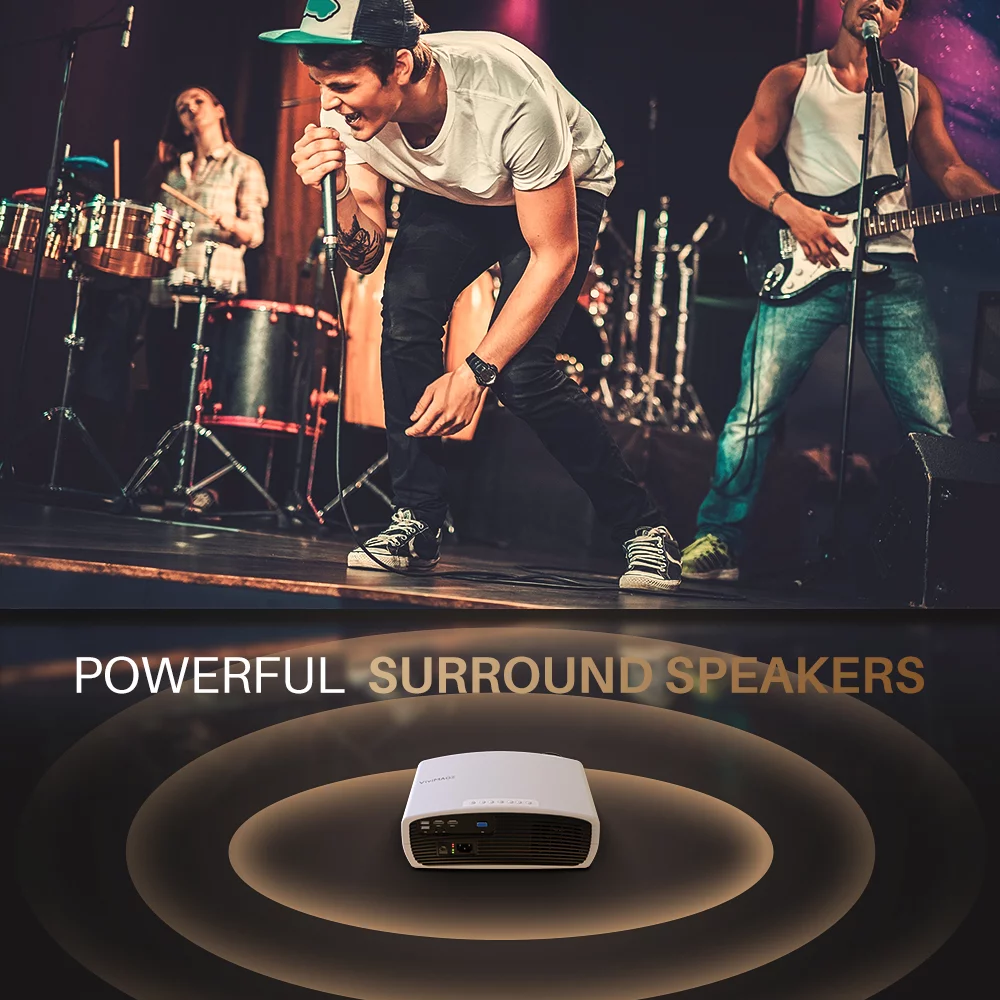 VIVIMAGE Explore 3 Projector for Outdoor Movies, 6800 Lux Full HD 300 Inch Native 1080P Projector 60Hz Compatible TV Stick, 2 HDMI, VGA, Smartphone, PC, TV Box, PS4, ±40° Electronic Keystone Correctio