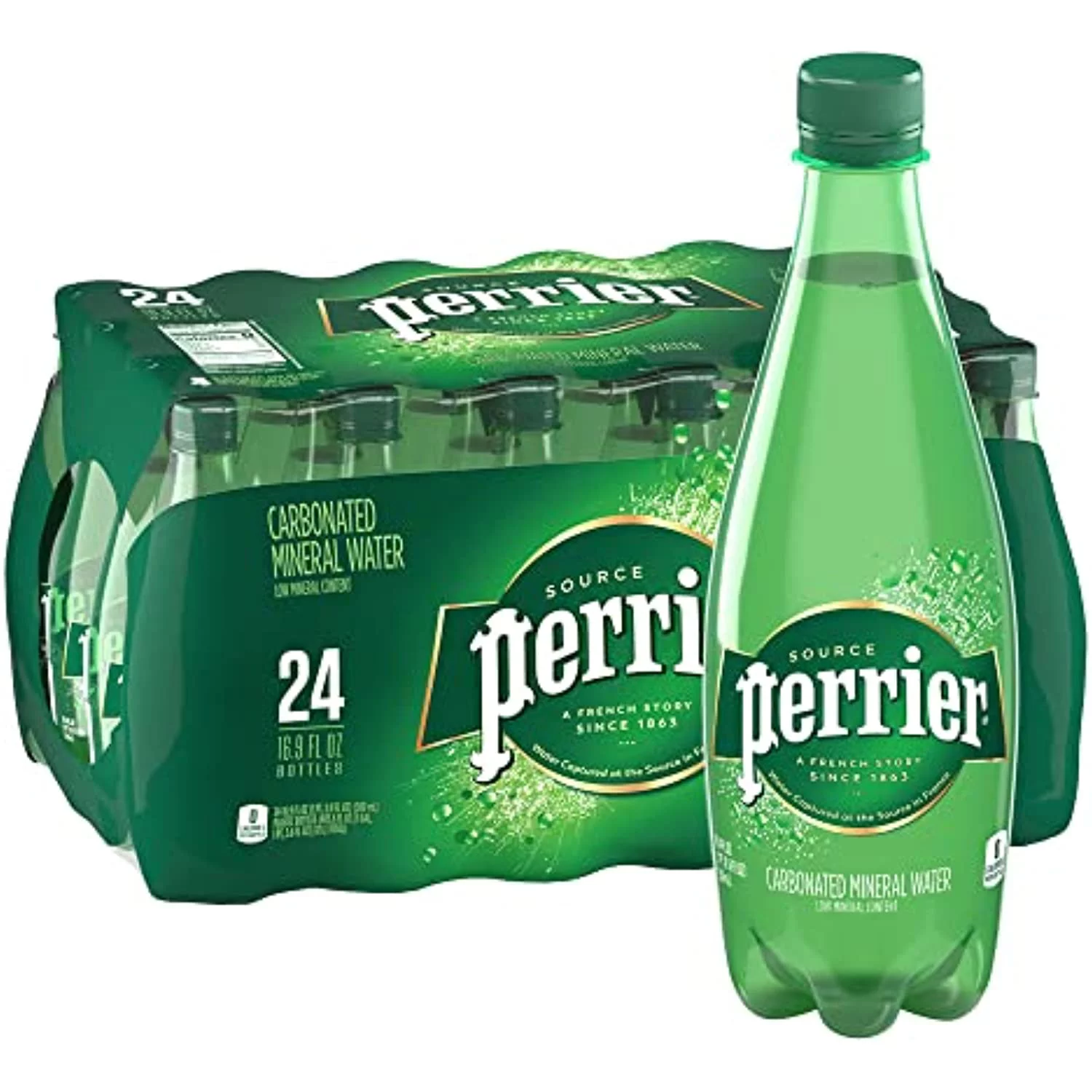 Perrier Sparkling Natural Mineral Water, 16.9 Oz, Case Of 24 Bottles