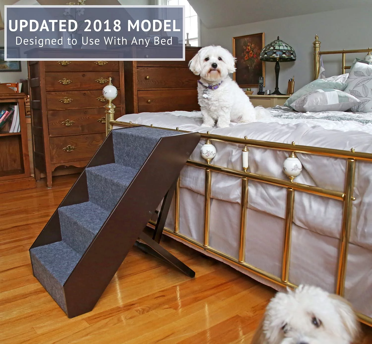 Arf Pets Wood Dog Stairs, High Beds Ramp Adjustment Wide Pet Steps, For Cat and Dogs