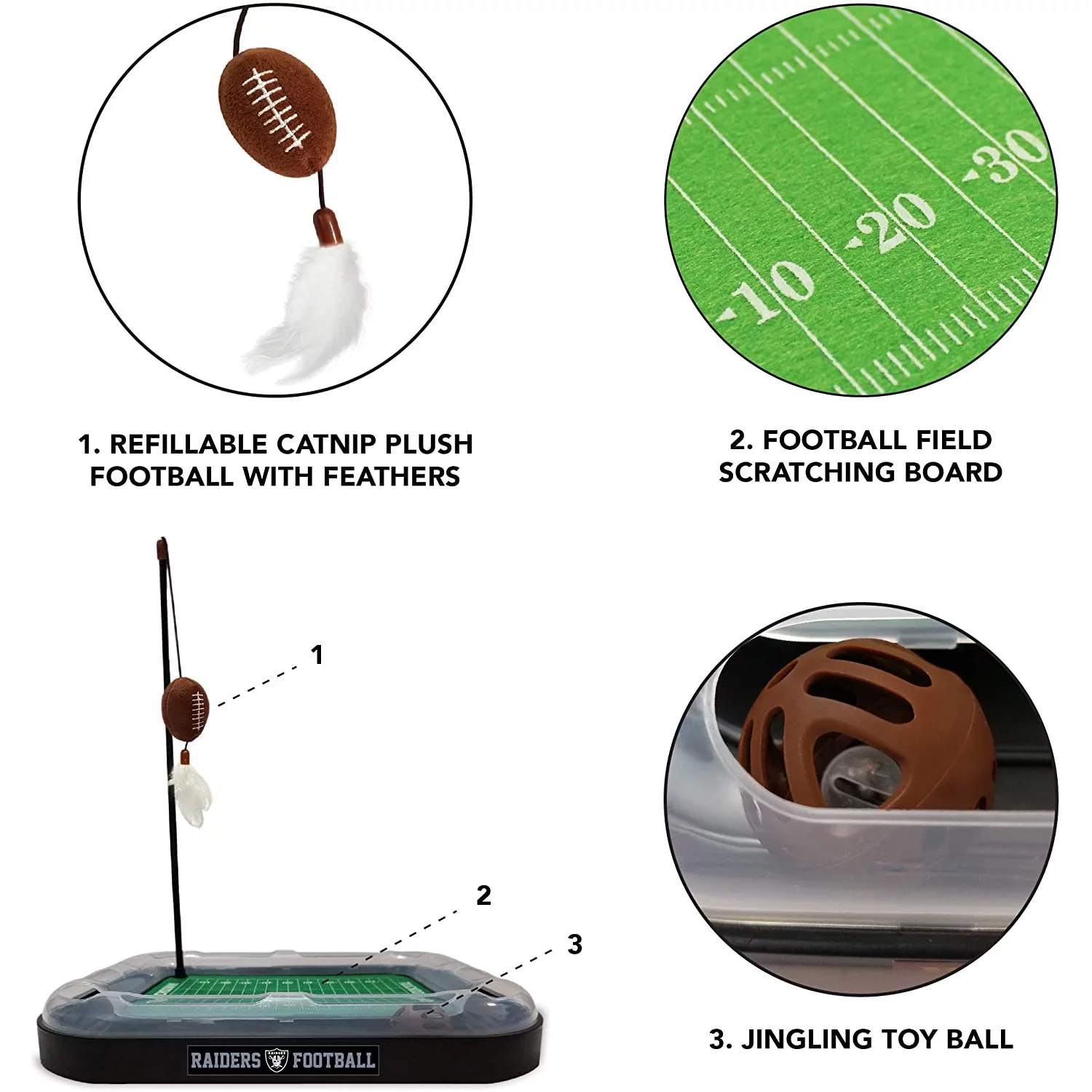NFL LA Raiders Cat Scratcher Toy with Catnip Plush & Feather Cat and Kitty Toy