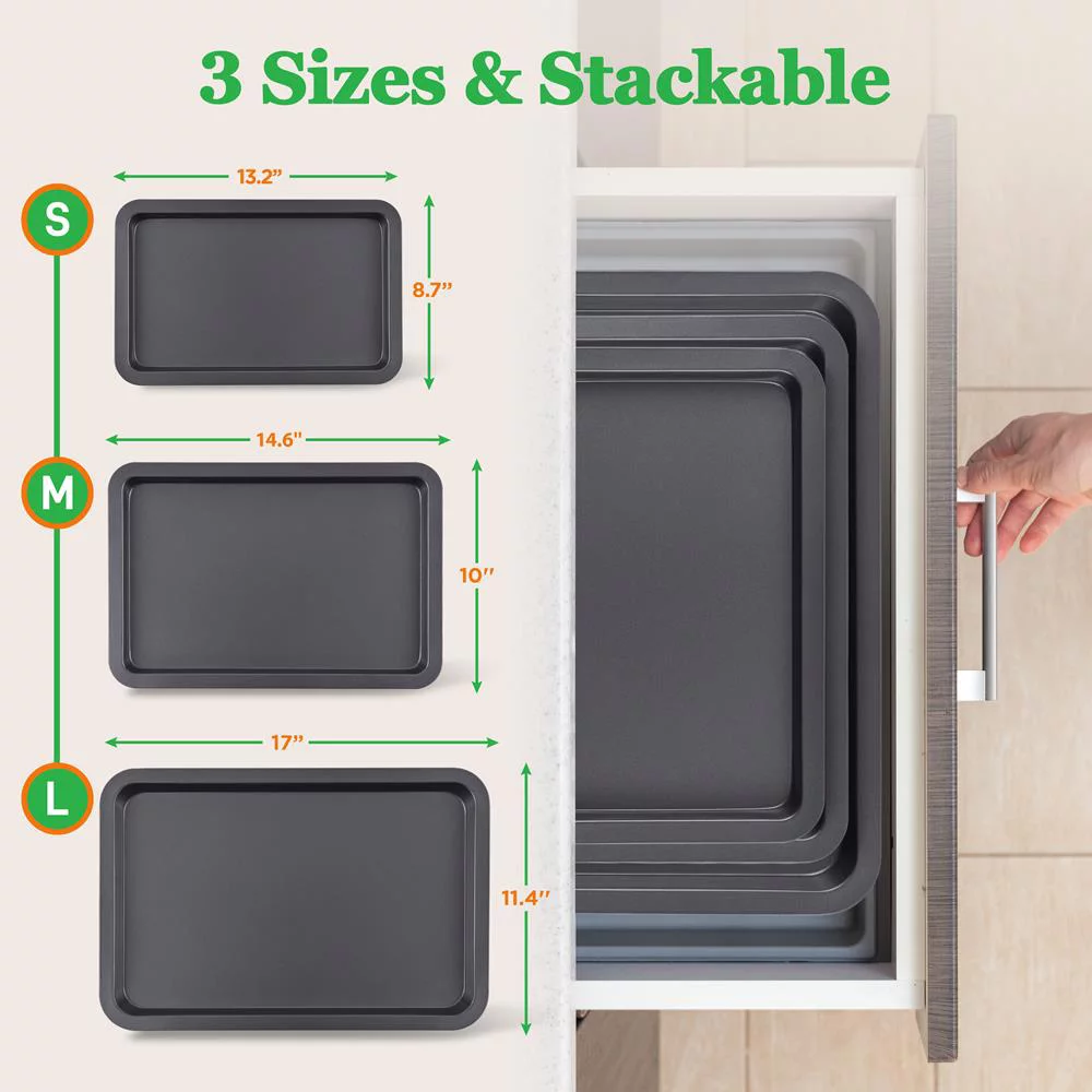 NutriChef 3-Pc Non-Stick Baking Trays, Cookie Sheet - One Size