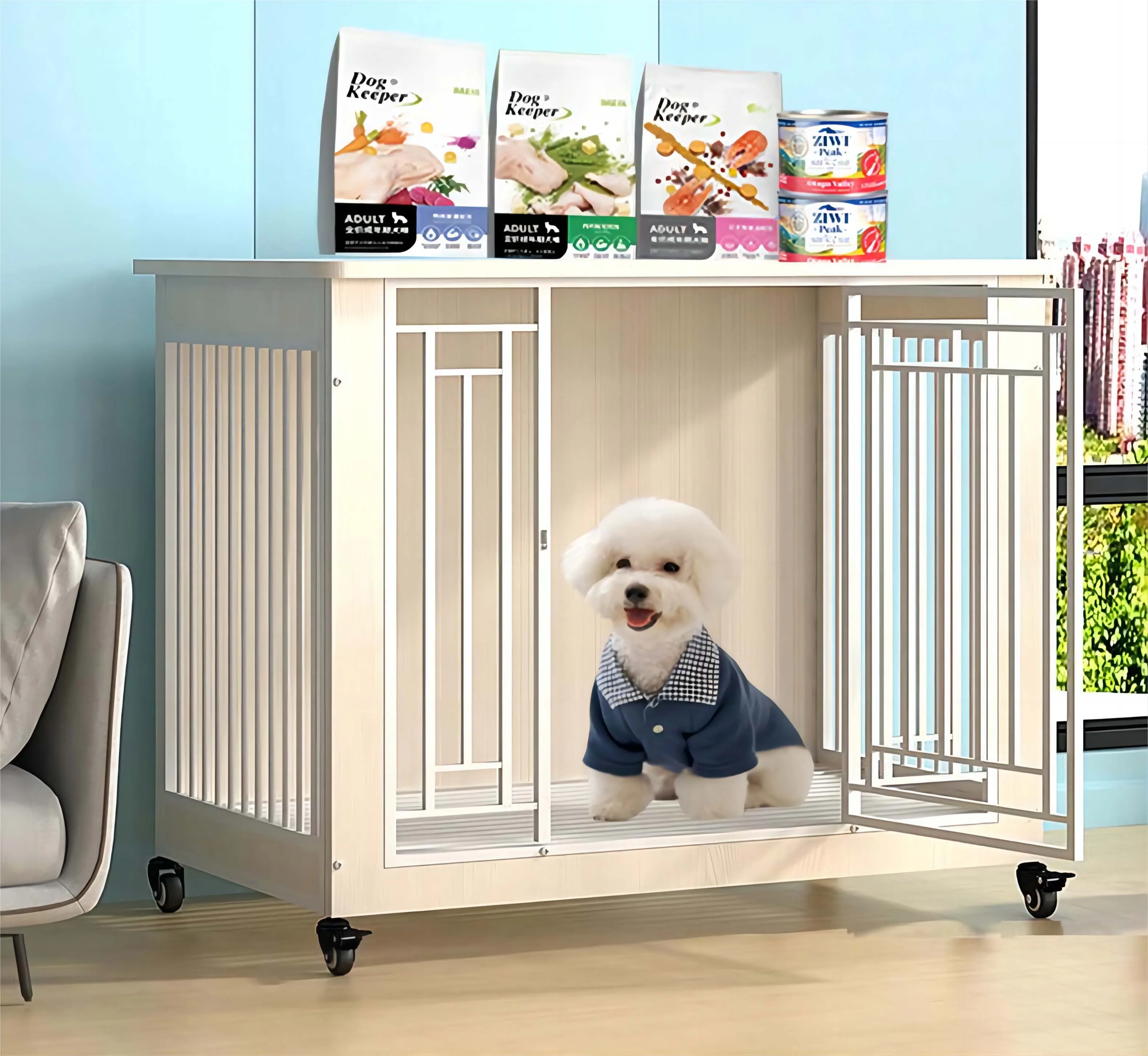 White Wooden Dog Cage Medium Dog Pet Furniture