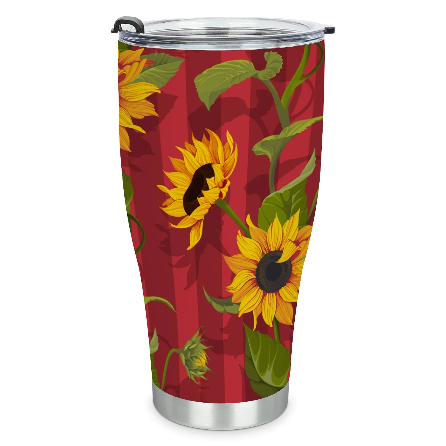 Hidove Stainless Steel Tumbler, Sunflower on Red Stripes Background 30oz Leak Proof & Stainless Steel Bottle for Hot & Cold Drinks - Coffee Travel Mug, Water Metal Canteen, Thermal Cup