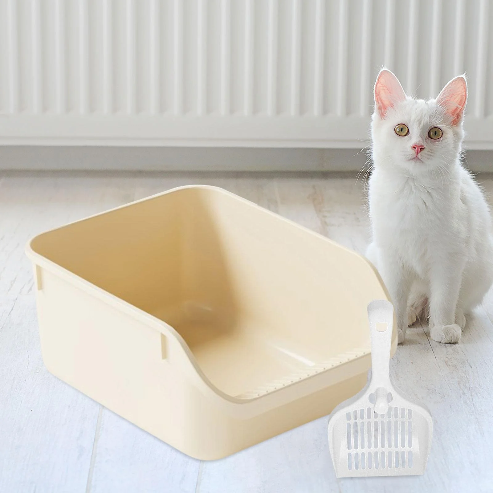 Toysmith Cat Toilet Sand Box s Litter Litter Container High Sided Easy Carry Kitty Litter Pan Cat Litter Toilet Beige