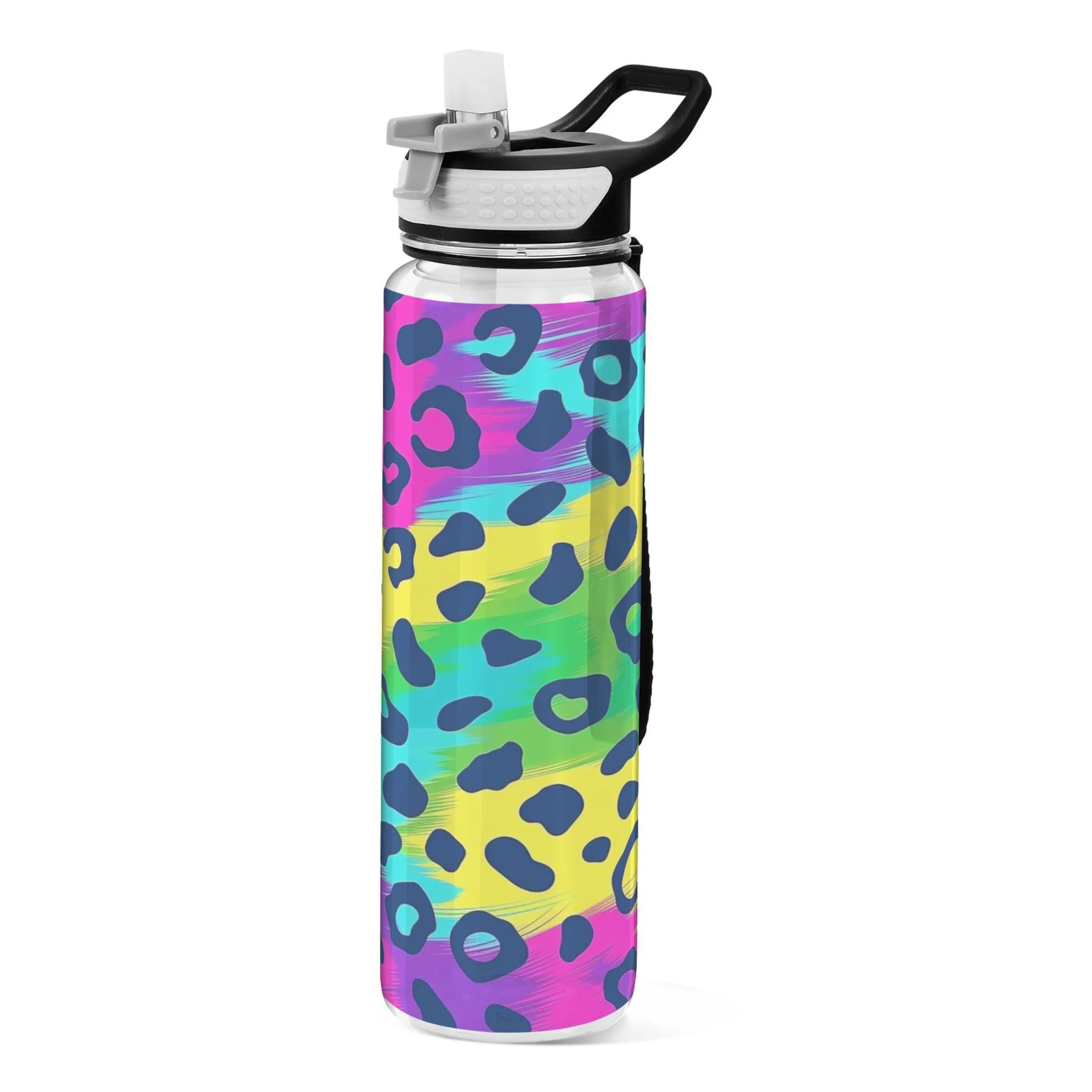 Leopard Tie Dye 32oz Sports Water Bottles Leakproof Tritan Bottle with Straw BPA Free Clear Bottle for Fitness Gym Outdoor Cycling