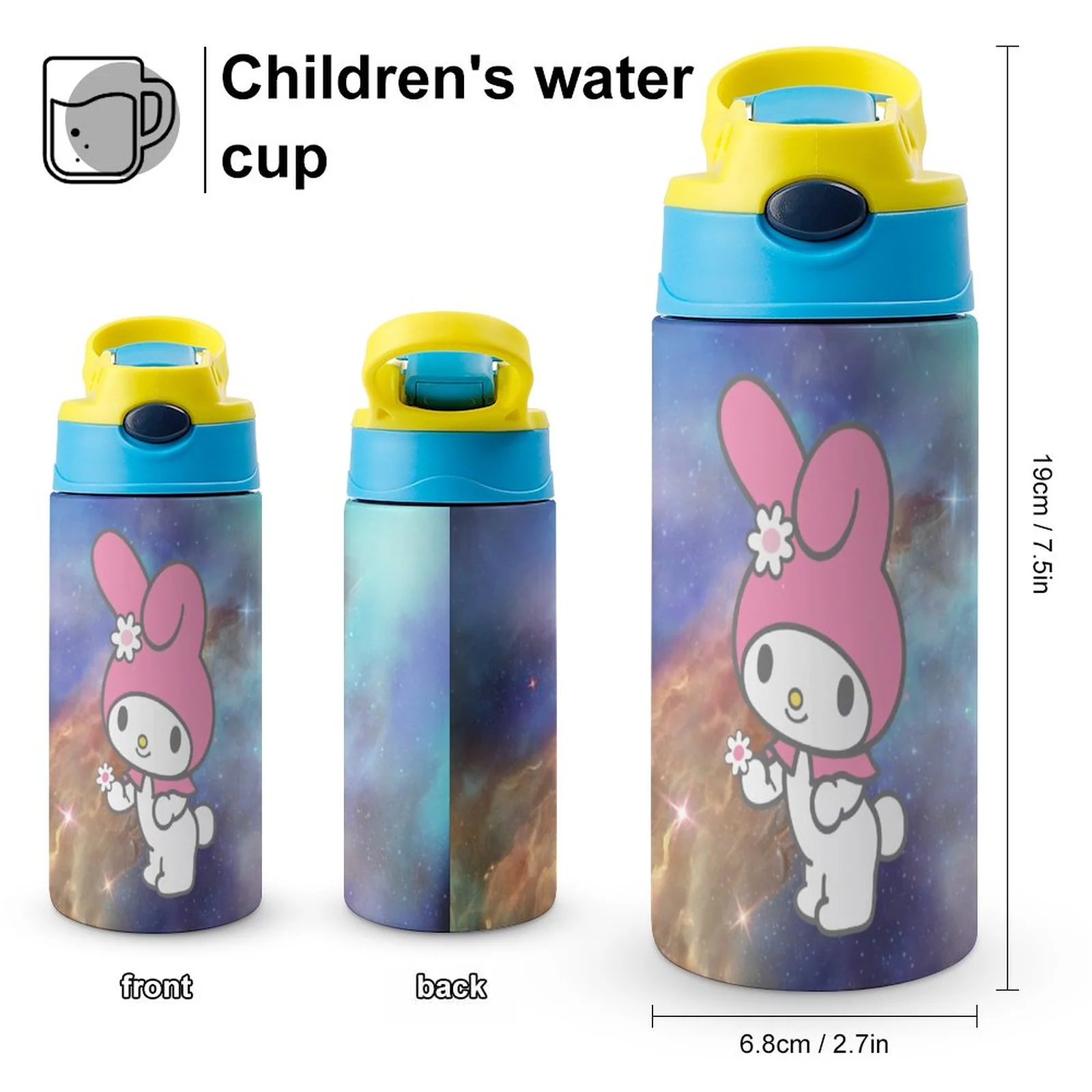 Rabbit-My-Melody Children's Water Bottle Vacuum Insulated Stainless Steel Cup With Straw Toddler Thermoses