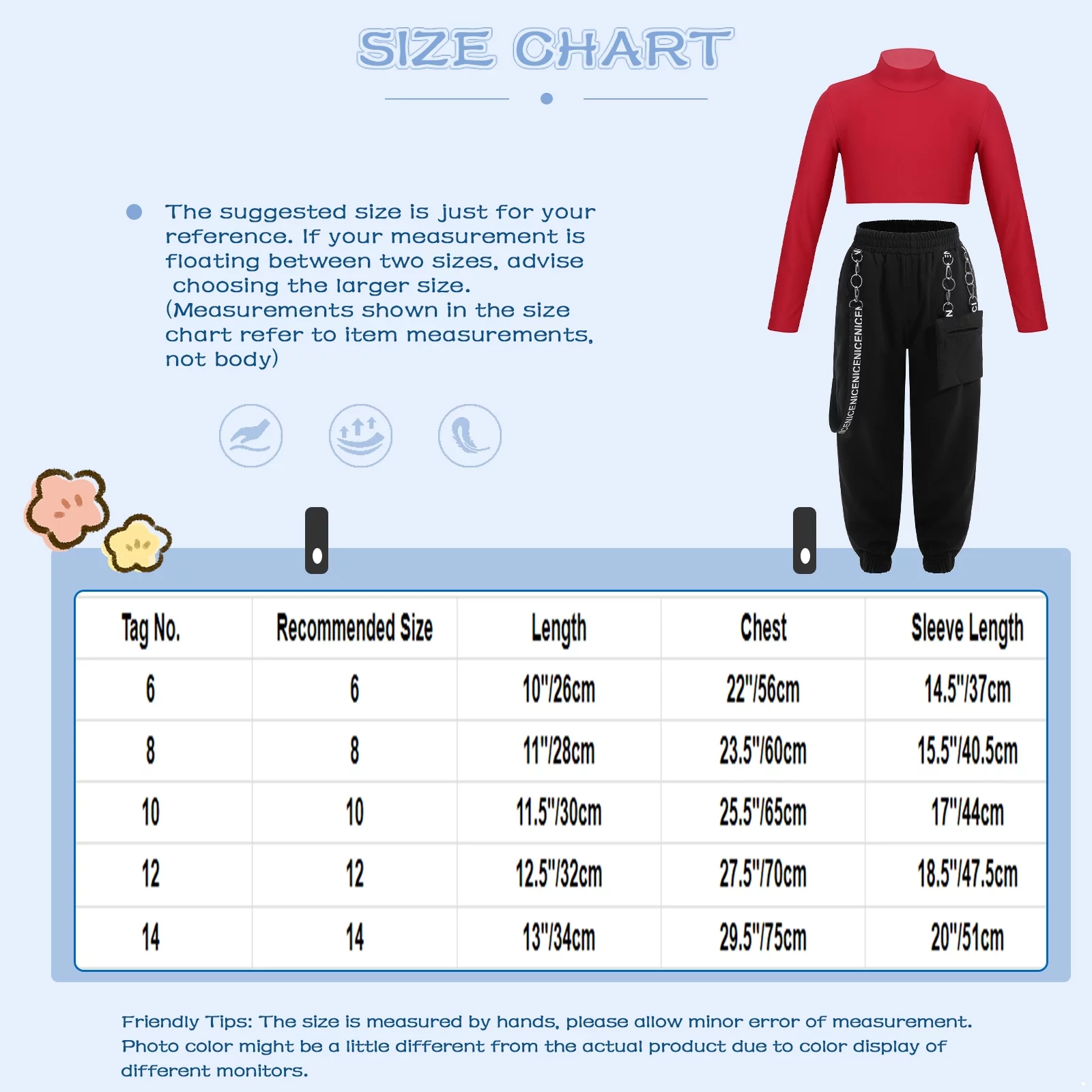 iiniim Kids Girls 2-Piece Hip Hop Dance Outfits Long Sleeve Mock Neck Crop Tops with Chain Pocket Sweatpants