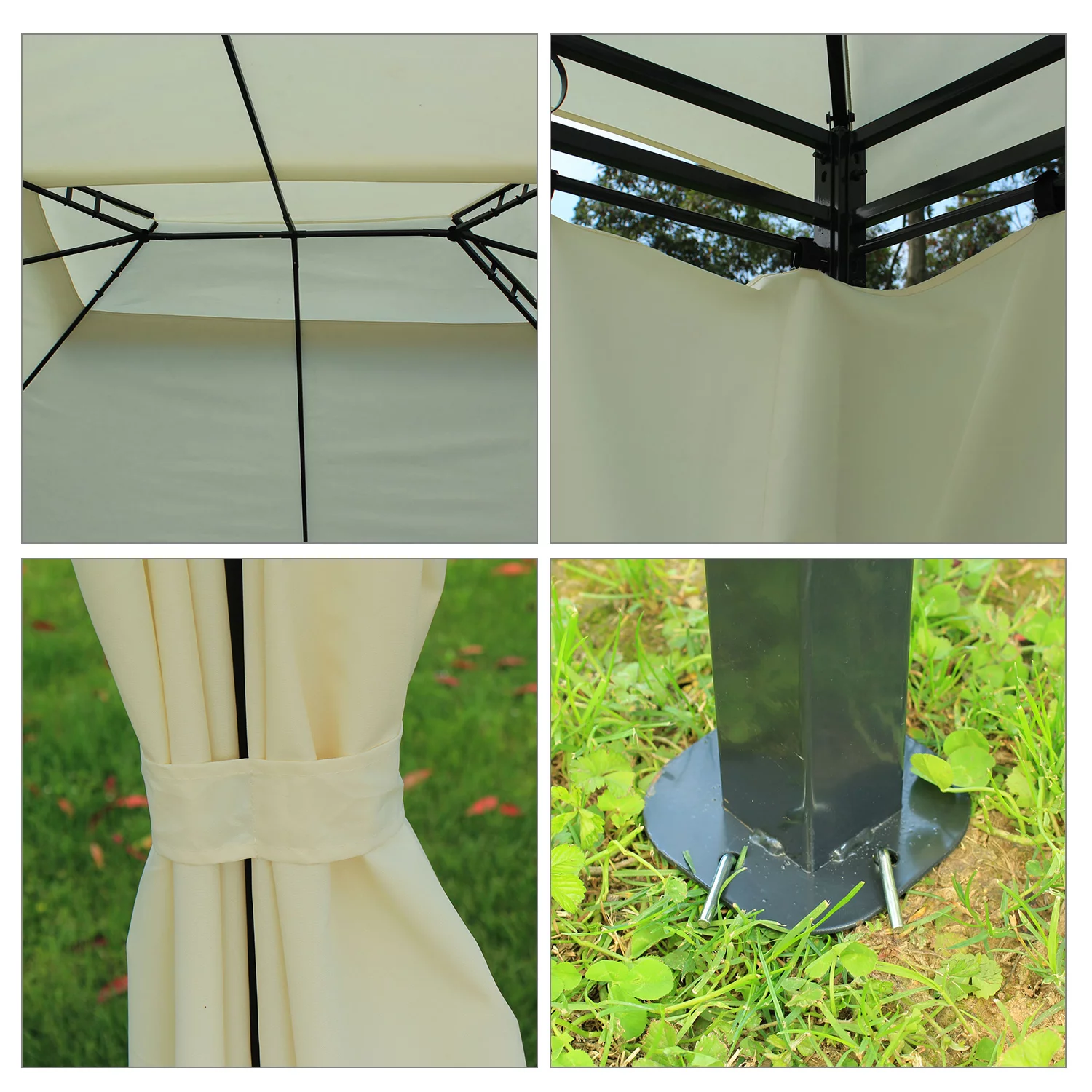 Large Outside Relaxing Cabana w/ Steel Frame & Removable Curtains, Cream White