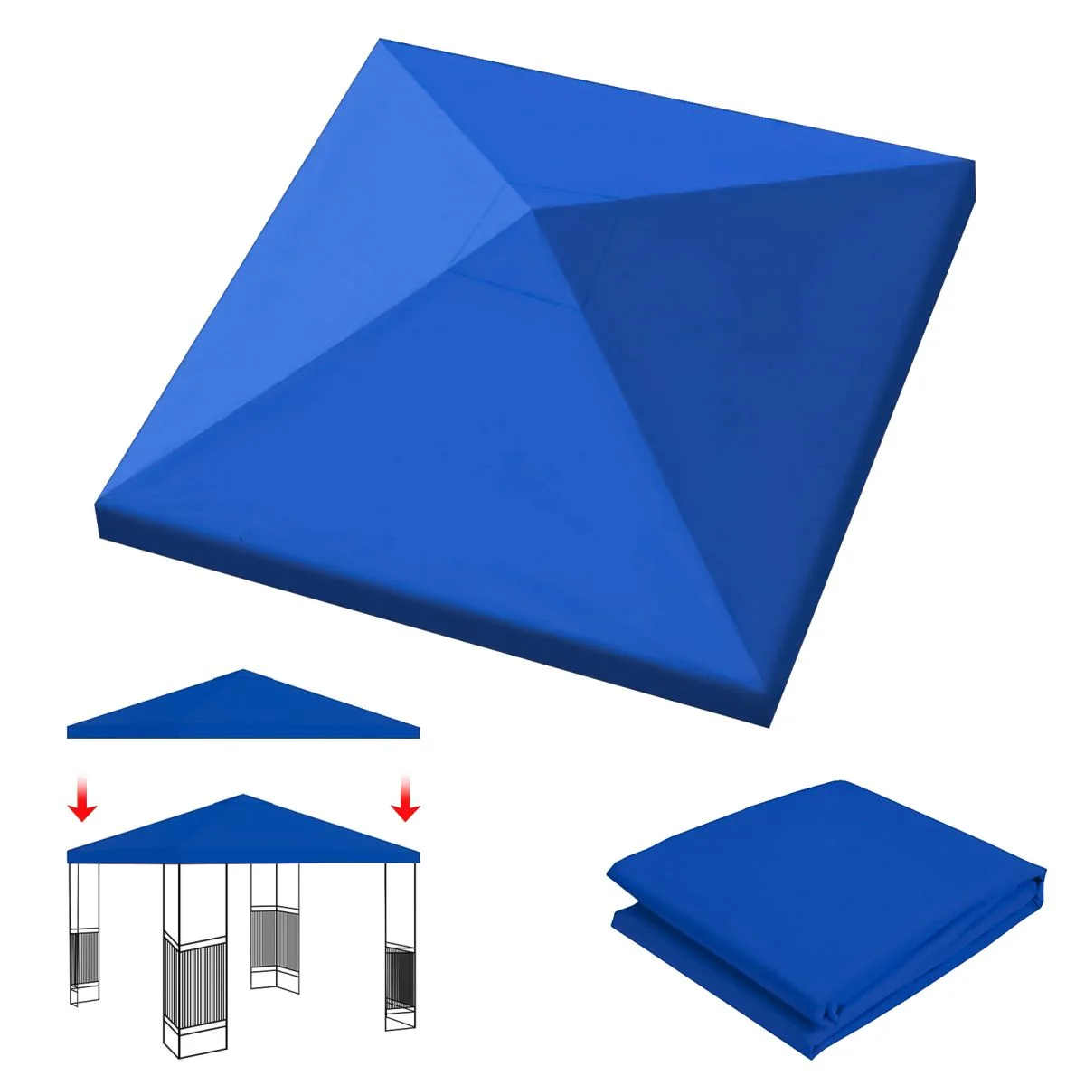 LUVCMFT 9.83'x9.83' Gazebo Canopy Top Replacement, 1 Tier Garden Yard Patio UV Sunshade Cover with Air Vent, Blue