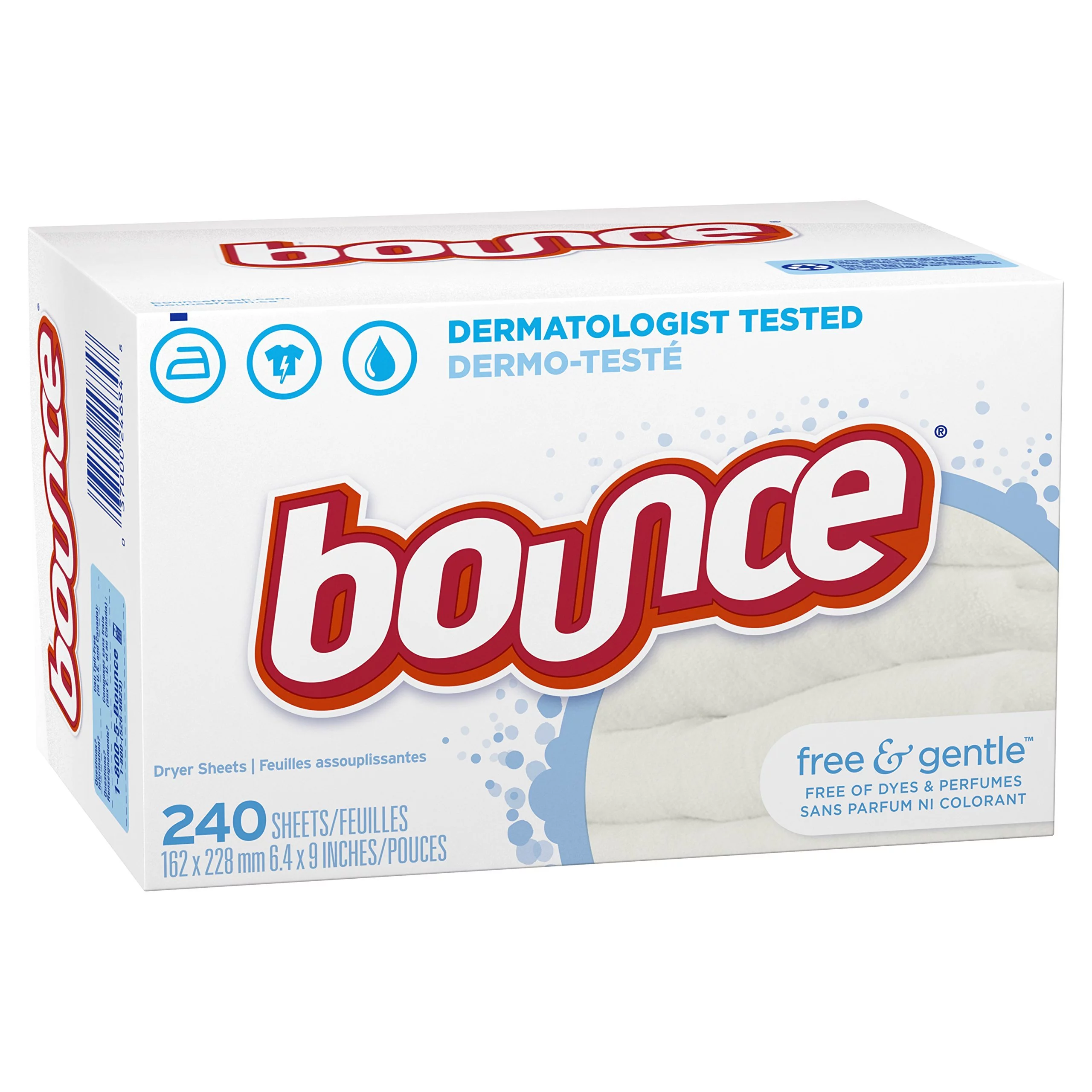 Bounce Fabric Softener Sheets, Free and Gentle, 240 Count, 1 Pack, White