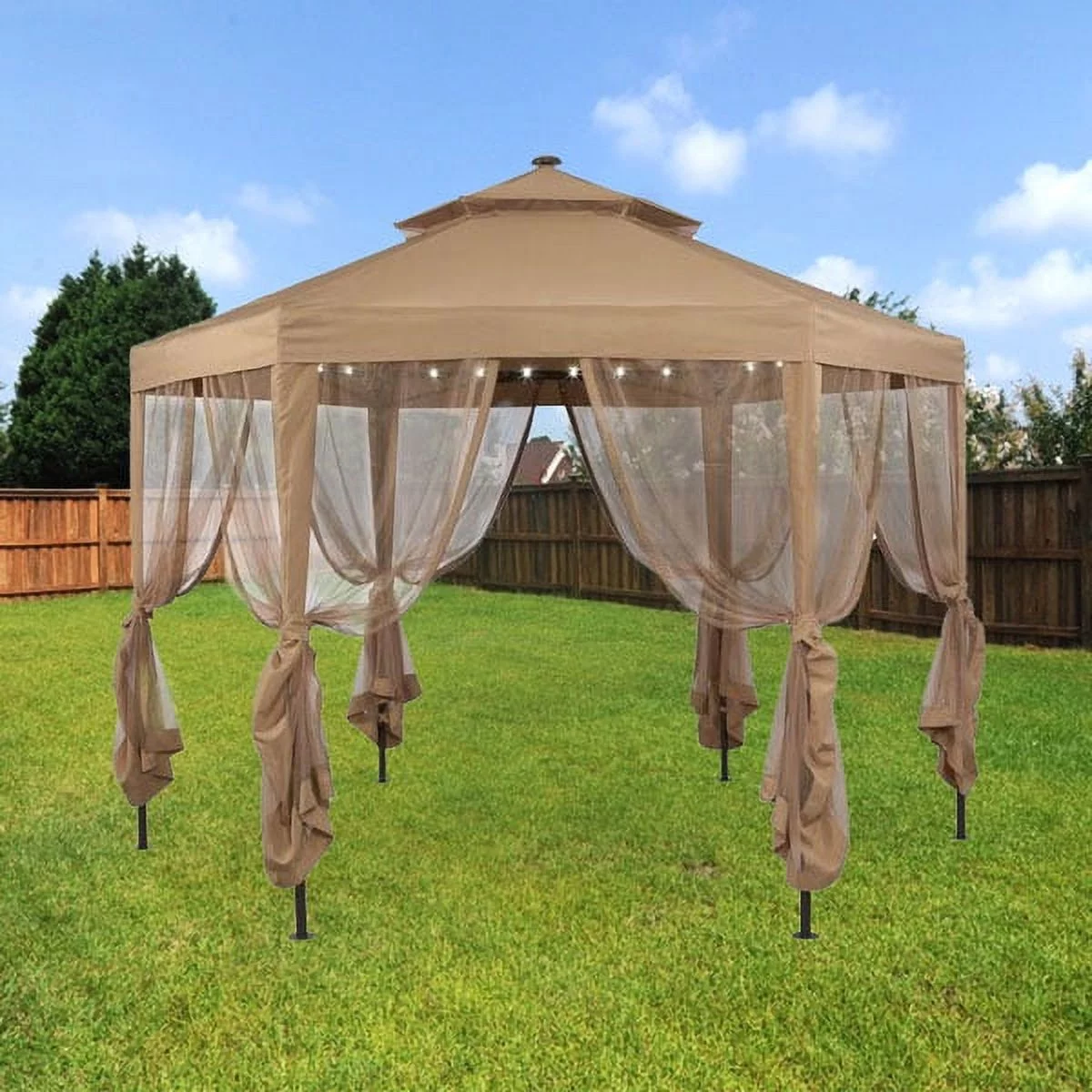 Garden Winds Replacement Canopy Top and Side Mosquito Netting Set for Hexagon Solar Gazebo - Riplock 350