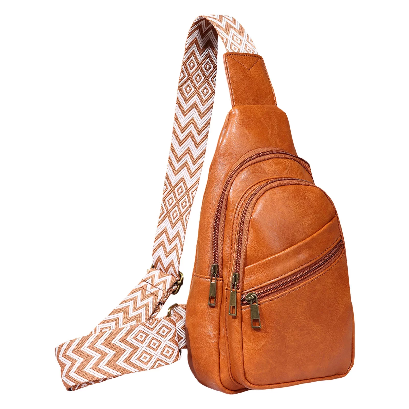 Shoulder Bag,Women Shoulder Bag Fashion New Pattern Simple Retro Multi Layer Zipper Practical Large Capacity Chest Bag Tote Bag for Women Small with Zipper Brown One Size