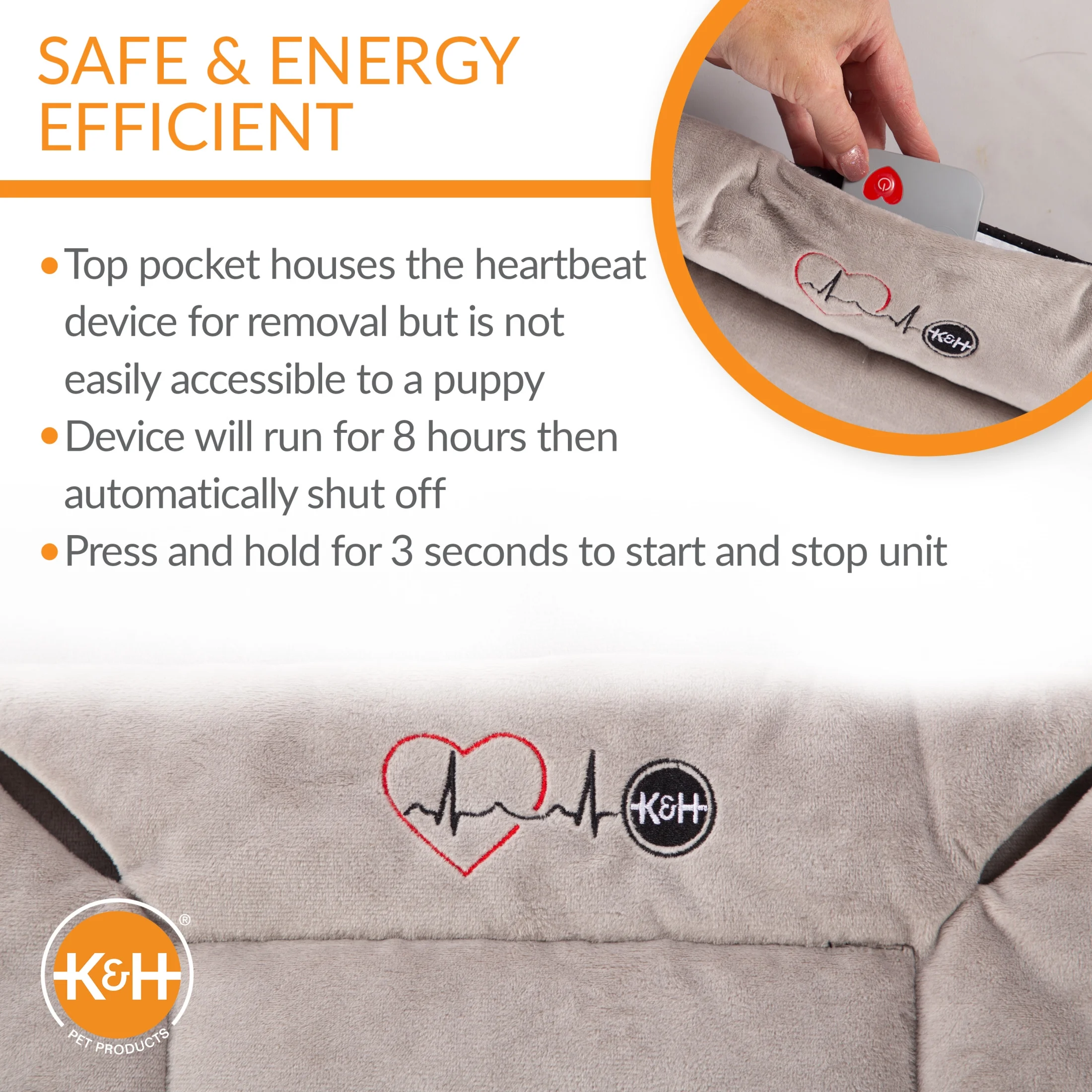 K&H Pet Products Mother’s Heartbeat Puppy Crate Pad Gray Fleece Medium/large breed beat 21 X 31 Inches