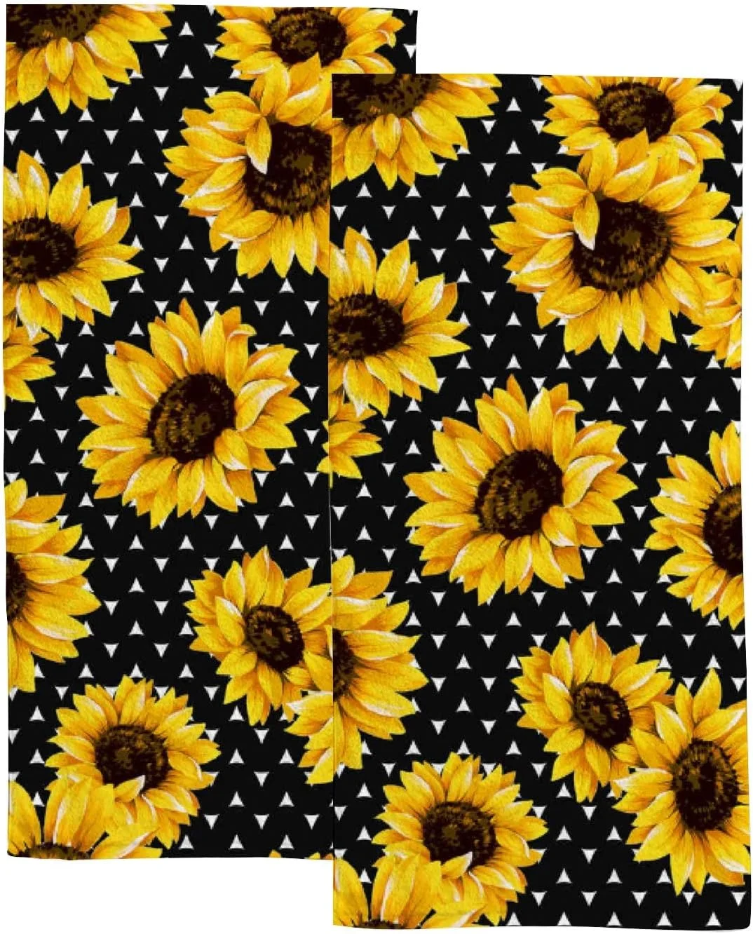 Wellsay Bath Hand Kitchen Towels Sunflower Black Face Towel Washcloth 2 Pack Soft Quick Dry Super Absorbent Bathroom