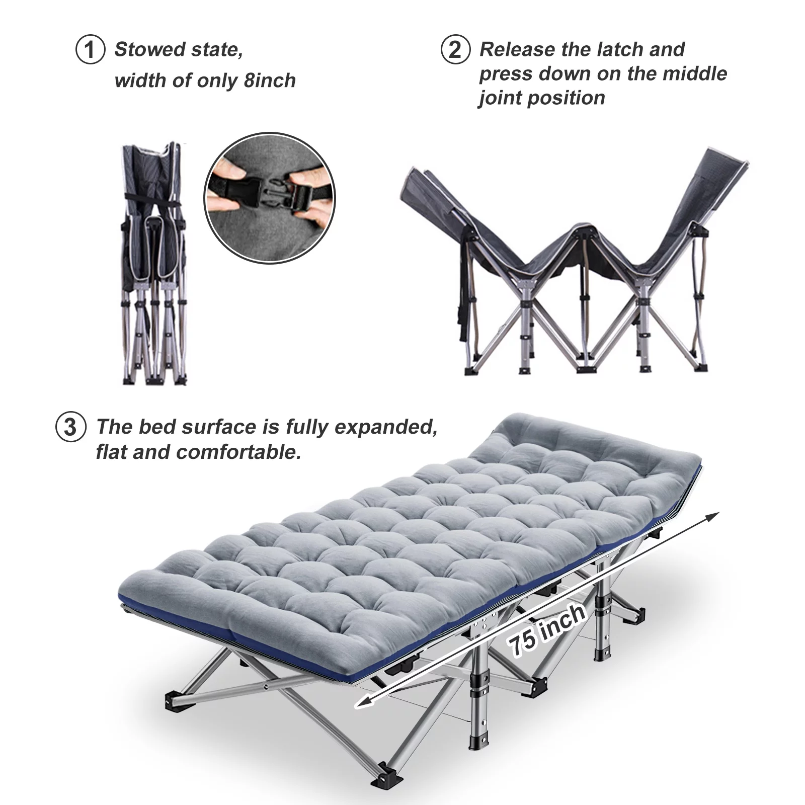 NAIZEA Folding Camping Cot With Mattress For Adults,Lightweight Folding Bed With Carry Bag For Office Nap And Beach Vocation