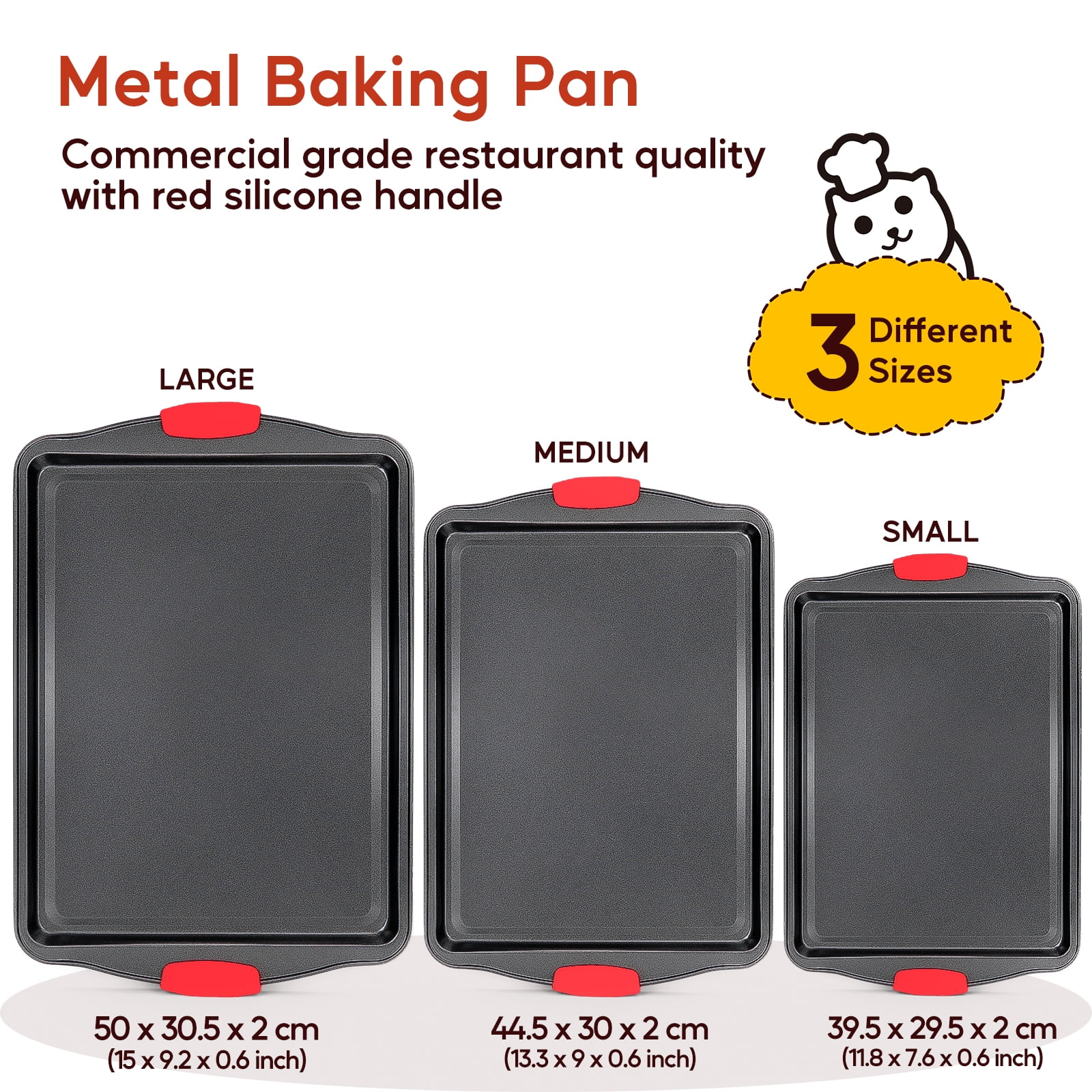 Katbite Nonstick Baking Sheets for Oven, Baking Tray Set with Silicone Handles, Carbon Steel Cookie Sheet